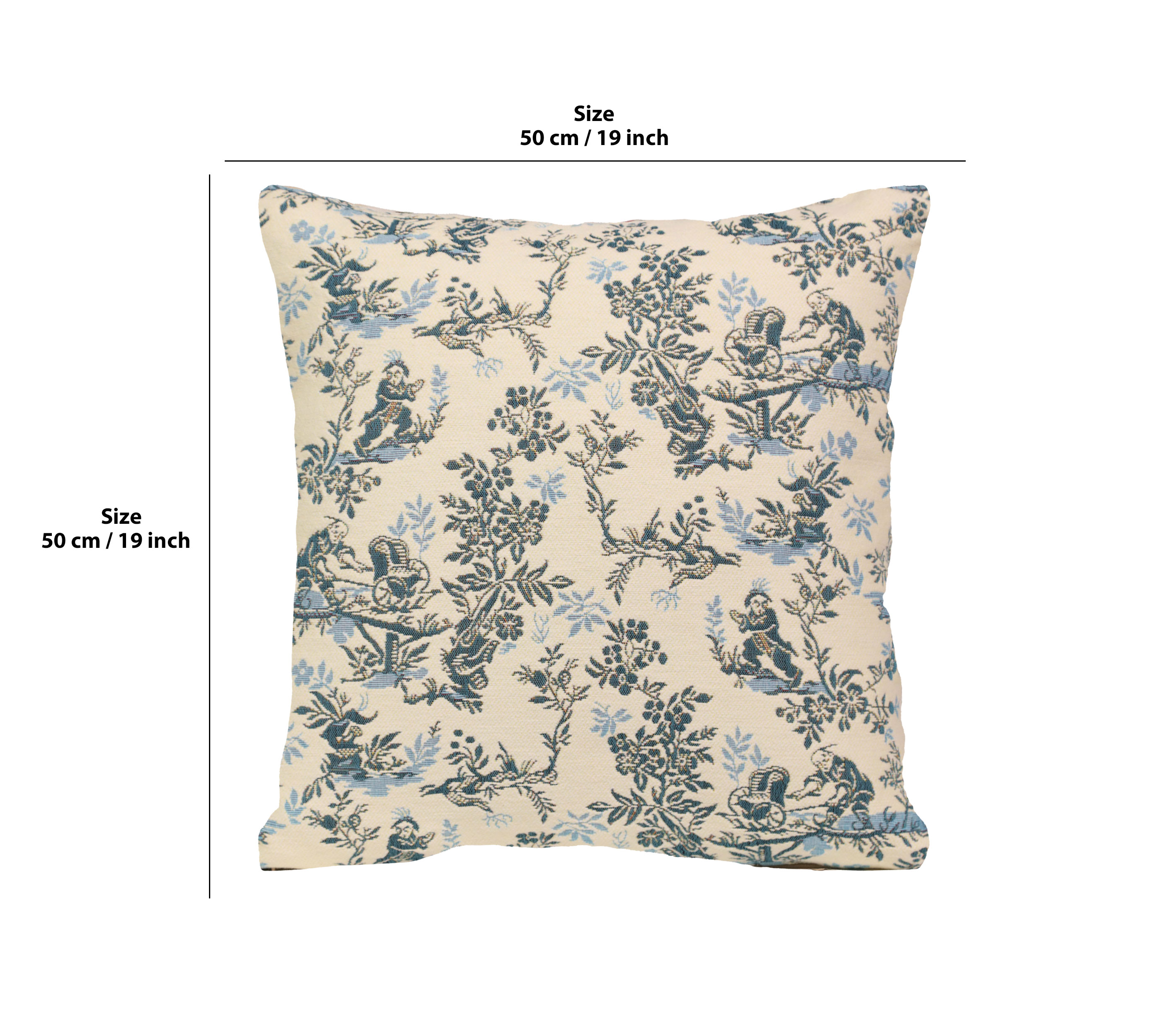 The Chinese on a Wheelbarrow Blue French Tapestry Pillow Cover 19x19 Inch Cotton Jacquard Woven Cushion Cover