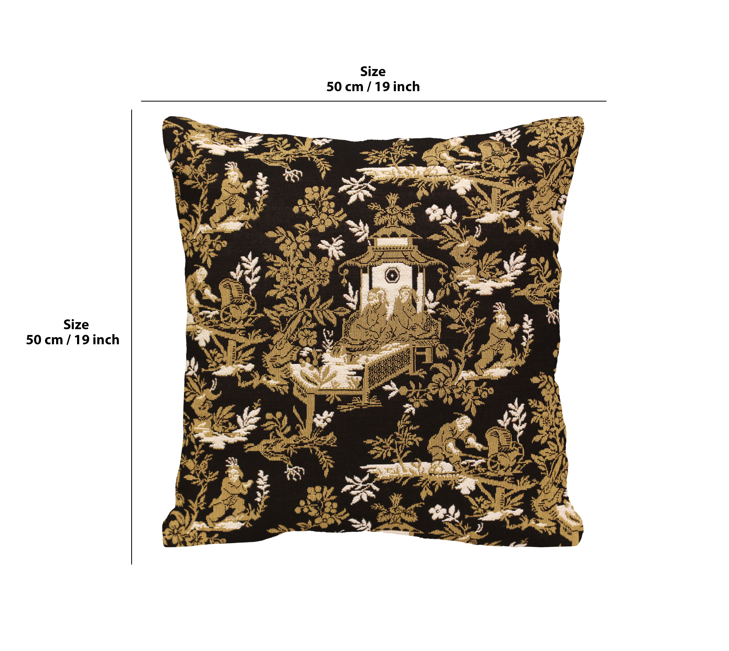 Black French Tapestry Pillow Cover 19x19 Inch Cotton Jacquard Woven Cushion Cover