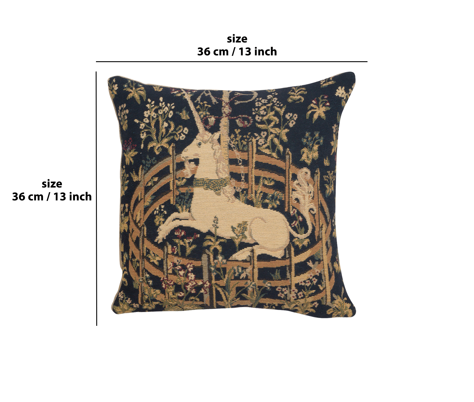 Medieval Captive Unicorn I Vintage Tapestry Pillow Cover 13x13 Inch Cotton Jacquard Woven Cushion Cover
