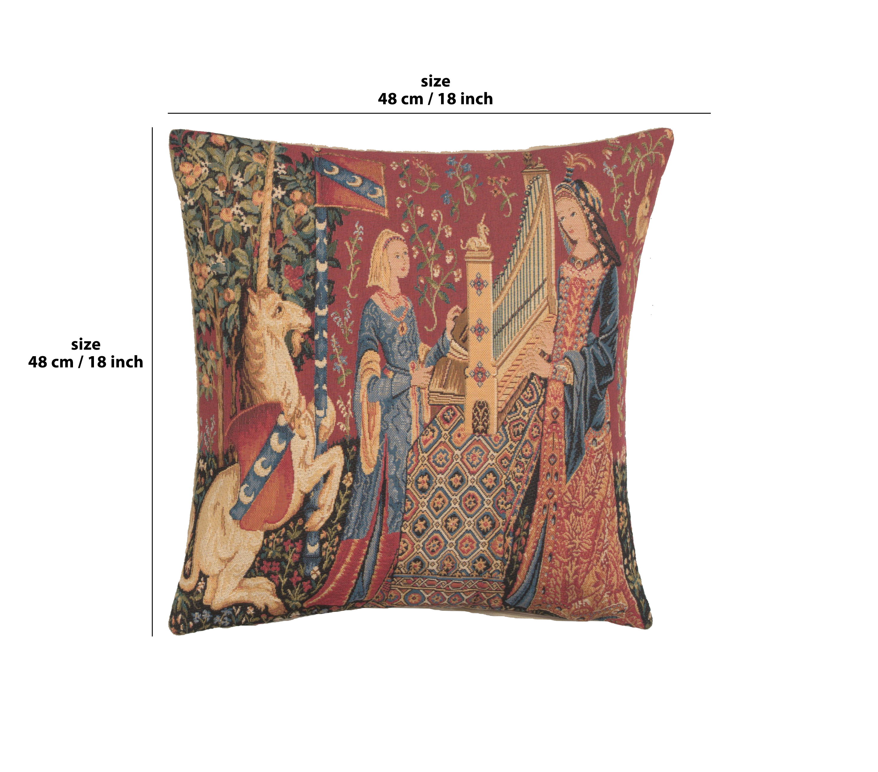 Medieval Vintage Hearing Large Tapestry Pillow Cover 18x18 Inch Cotton Jacquard Woven Cushion Cover