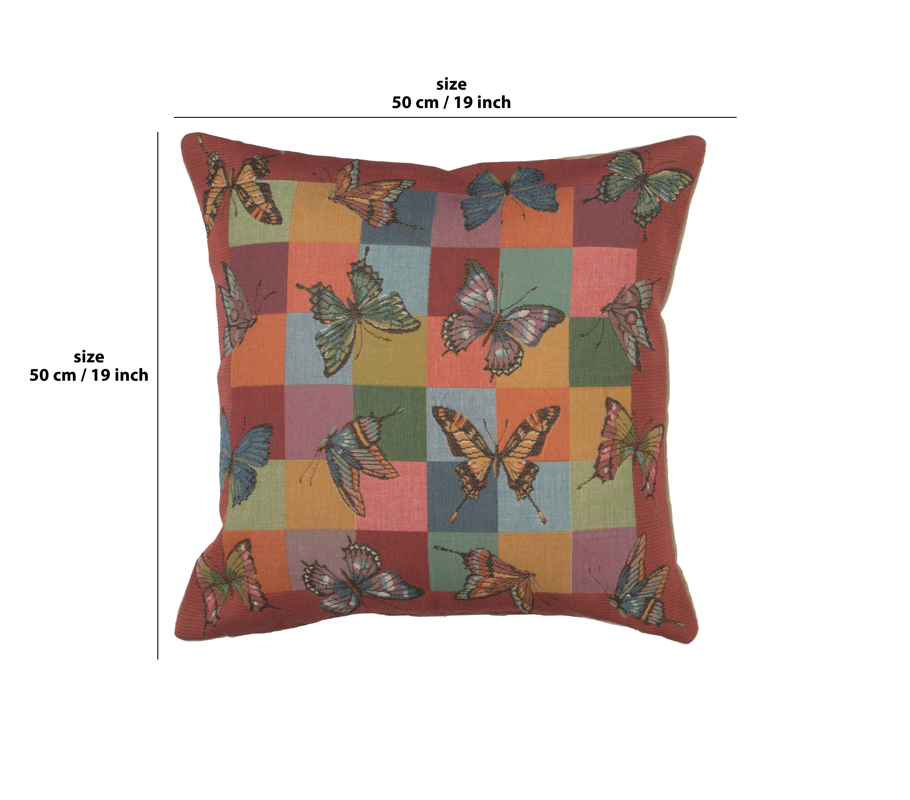 French Decorative Butterflies Tapestry Pillow Cover 19x19 Inch Cotton Jacquard Woven Cushion Cover