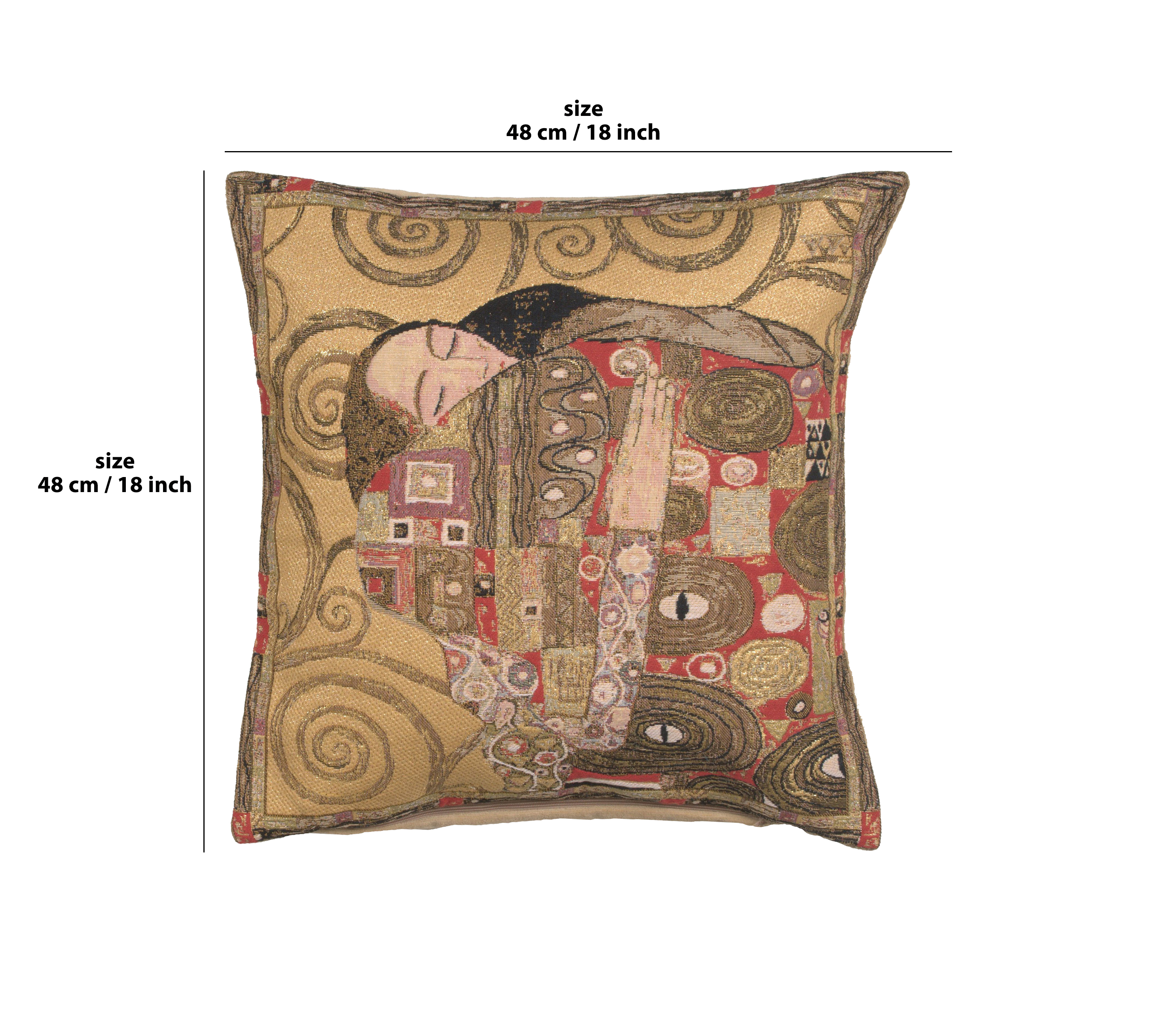 Gustav Klimt The Accomplissement Gold Tapestry Pillow Cover 18x18 Inch Cotton Jacquard Woven Cushion Cover
