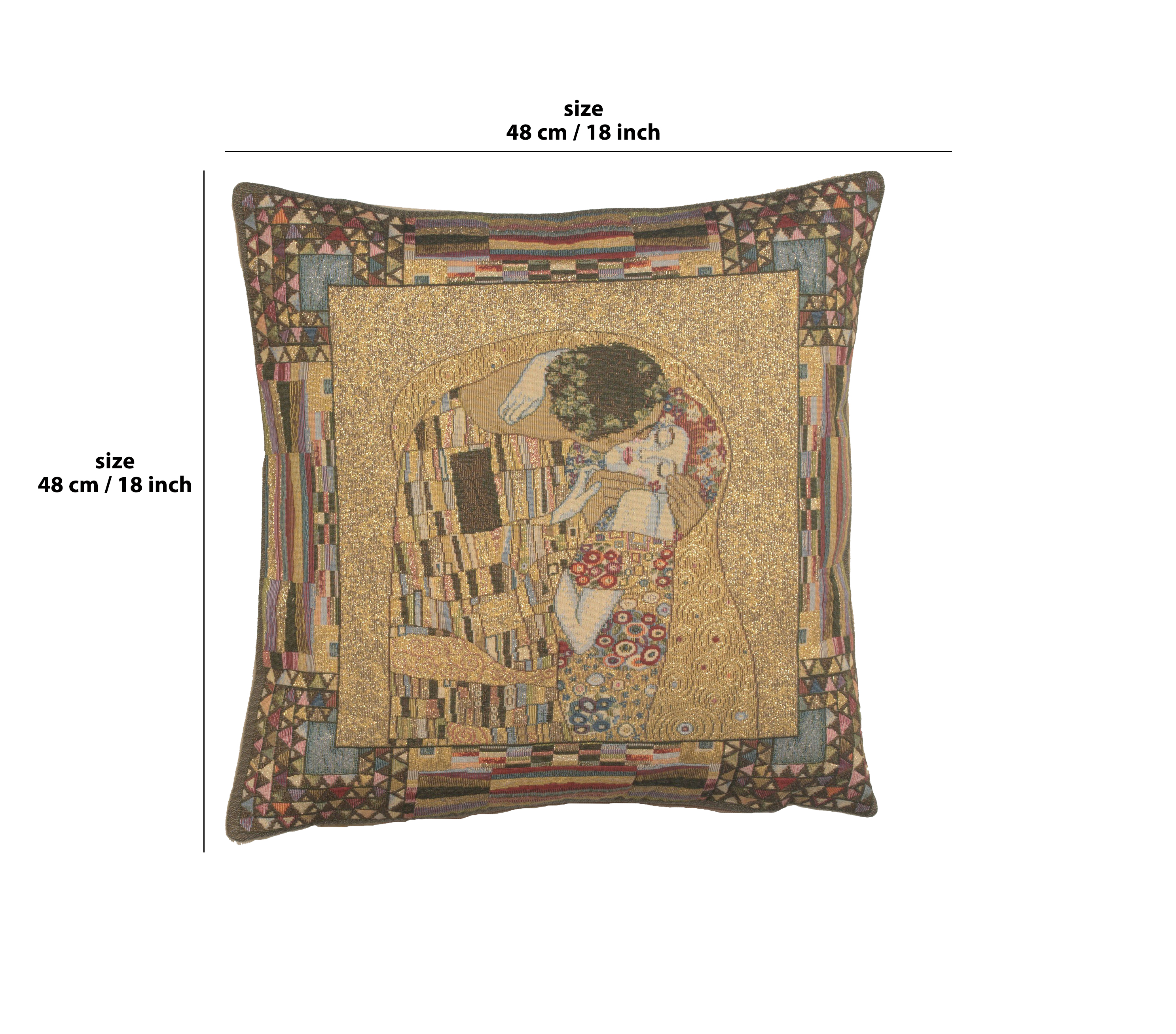 Gustav Klimt The Kiss Tapestry Pillow Cover 18x18 Inch Cotton Jacquard Woven Cushion Cover