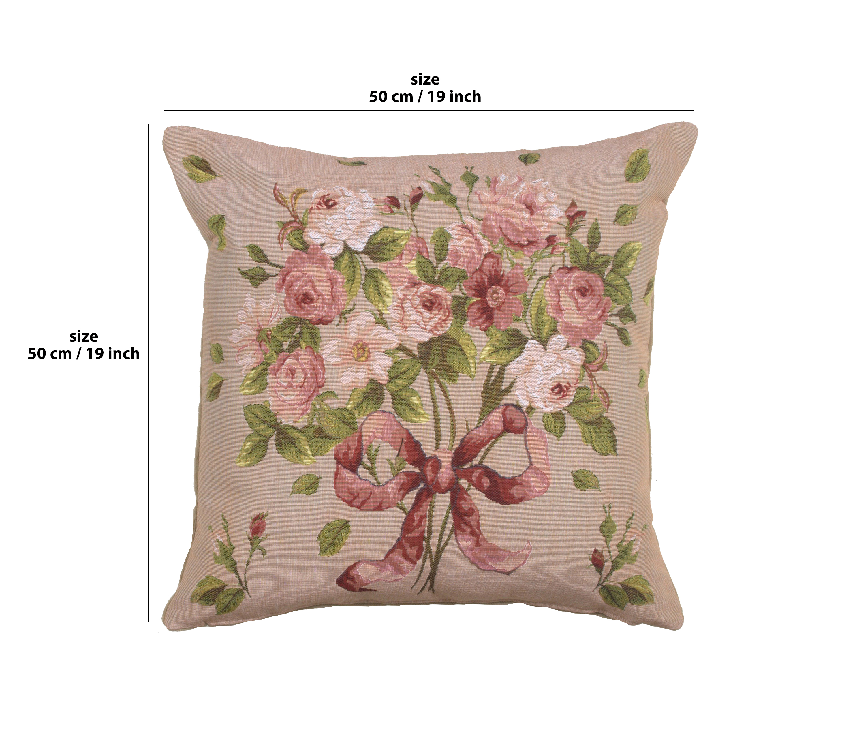 Floral Bouquet De Roses Tapestry Pillow Cover 19x19 Inch Cotton Jacquard Woven Cushion Cover