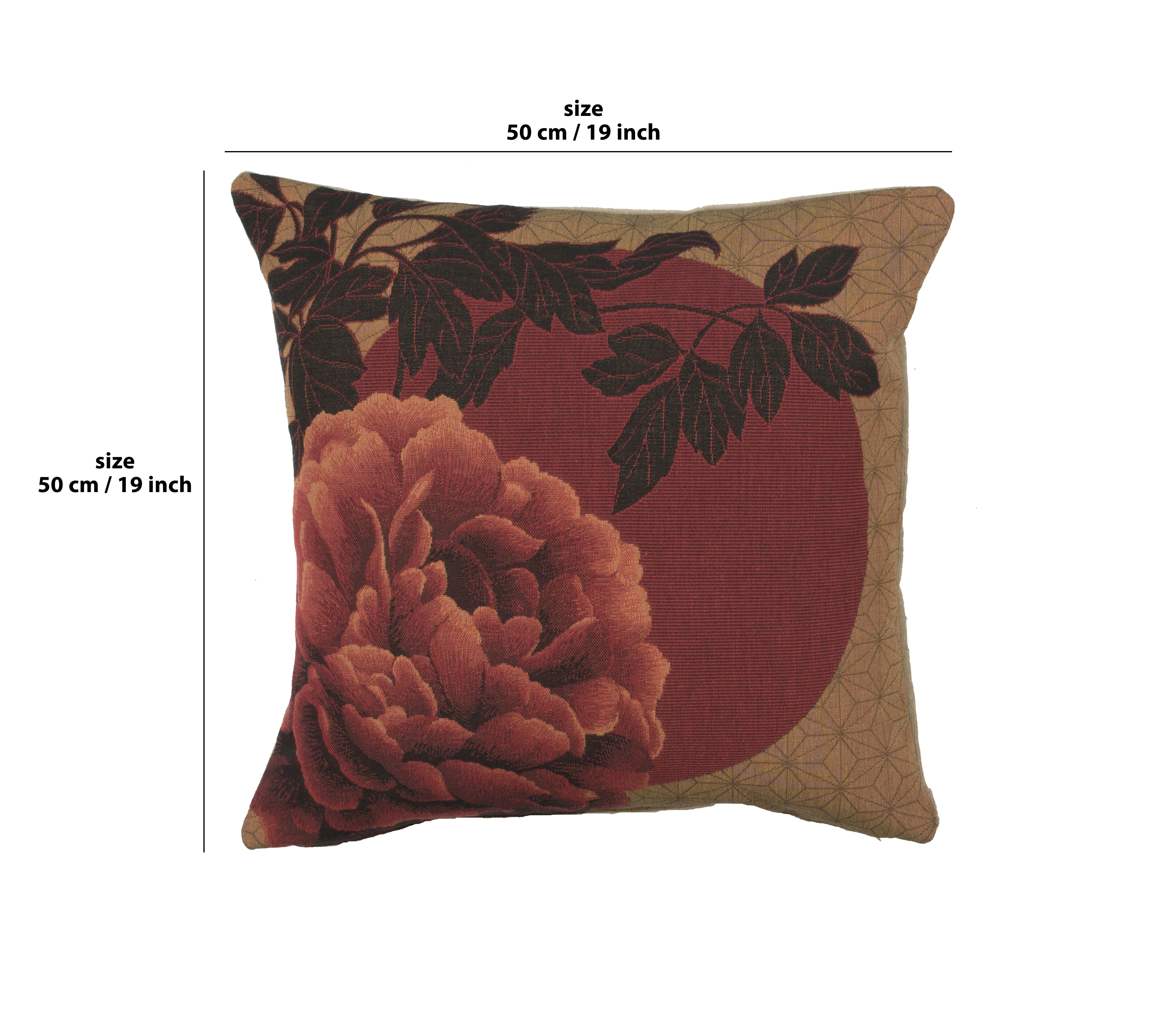 Red Peonies French Tapestry Pillow Cover 18x18 Inch Cotton Jacquard Woven Cushion Cover