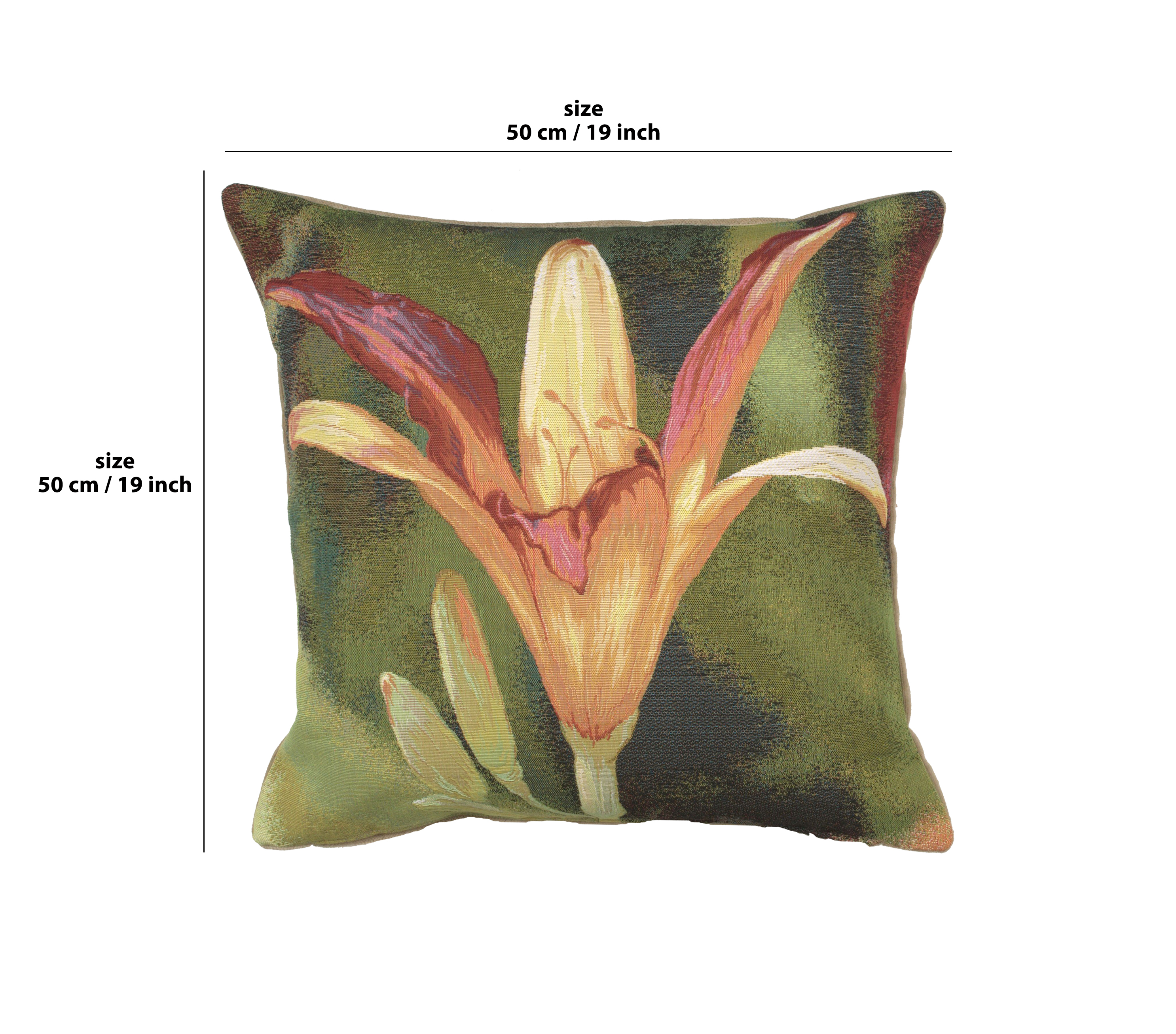 Floral Fleur Orange Fond Tapestry Pillow Cover 19x19 Inch Cotton Jacquard Woven Cushion Cover