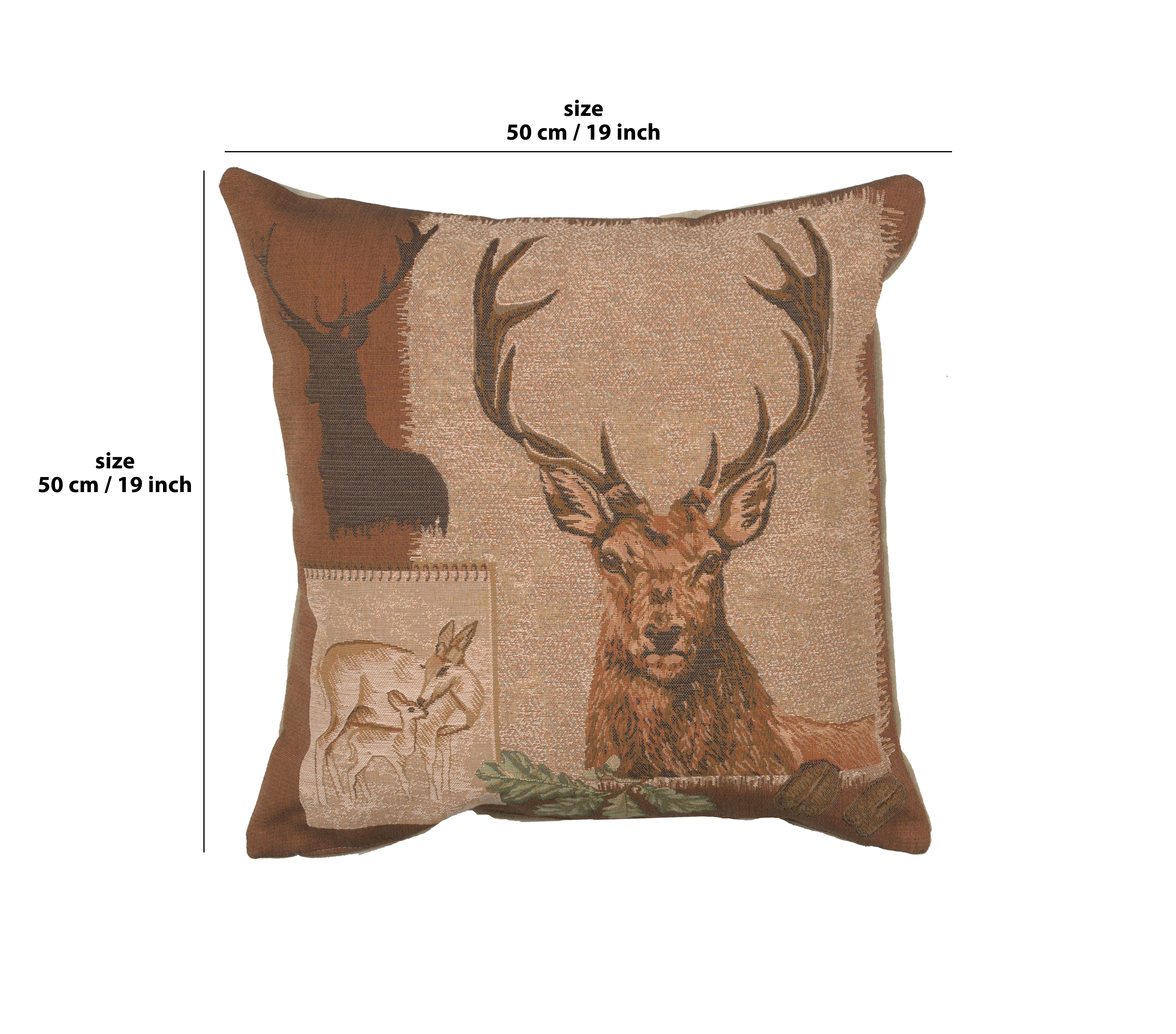 Deer Doe and Stag French Tapestry Pillow Cover 19x19 Inch Cotton Jacquard Woven Cushion Cover
