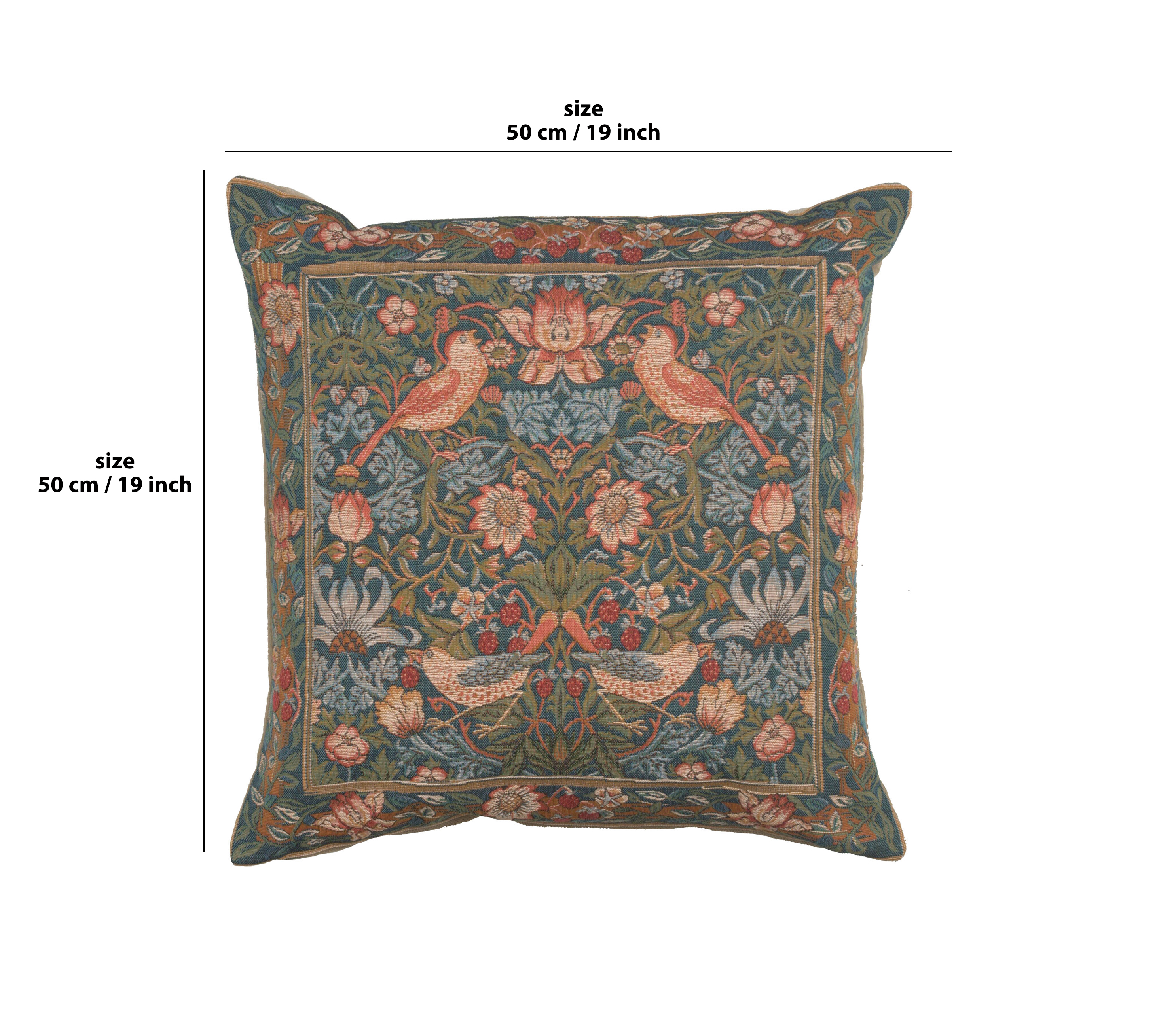 Birds Face to Face Medieval Tapestry Pillow Cover 19x19 inch European Cotton Jacquard Woven Cushion Cover