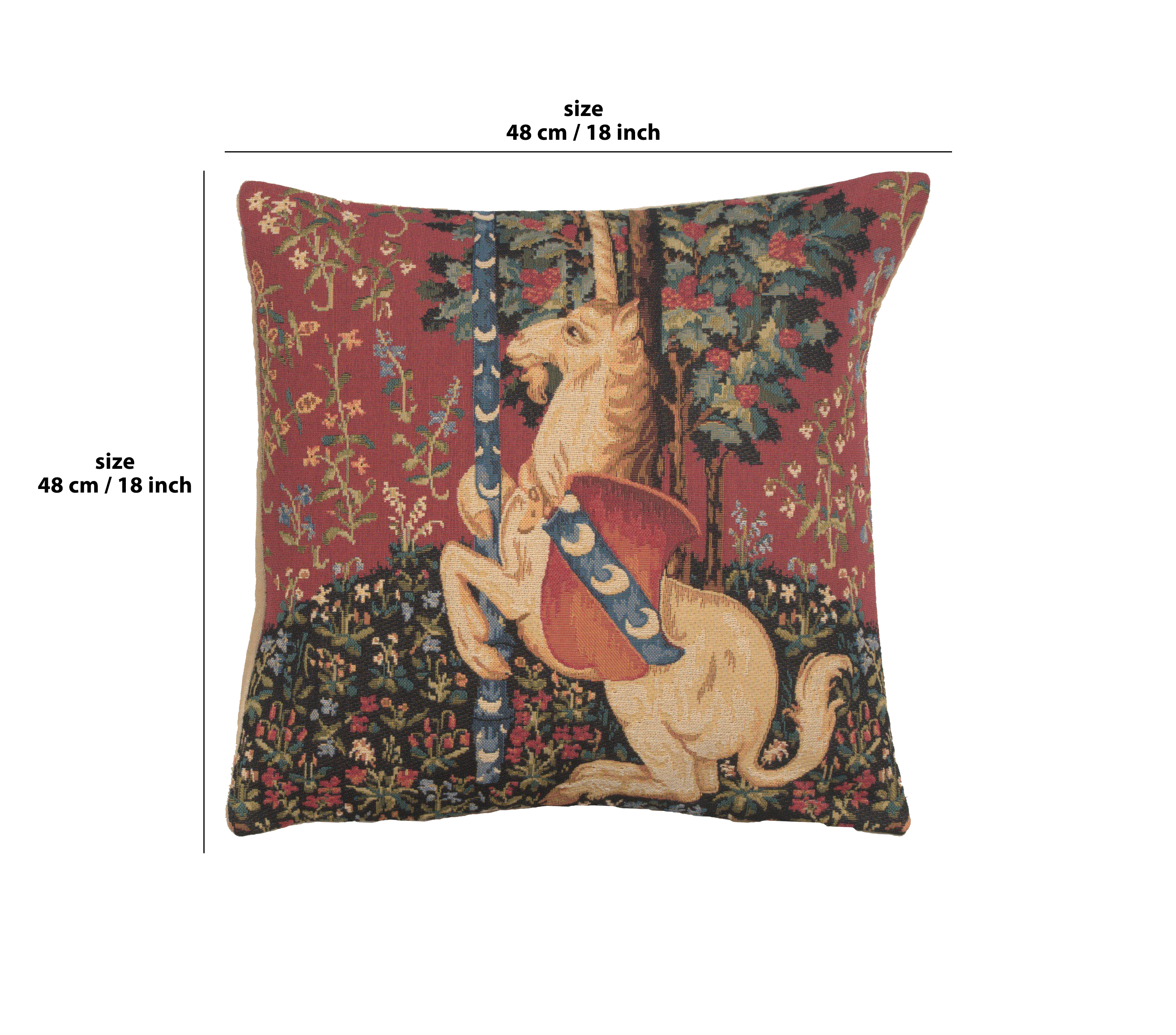 Medieval Unicorn Sitting Vintage Tapestry Pillow Cover 18x18 Inch Cotton Jacquard Woven Cushion Cover
