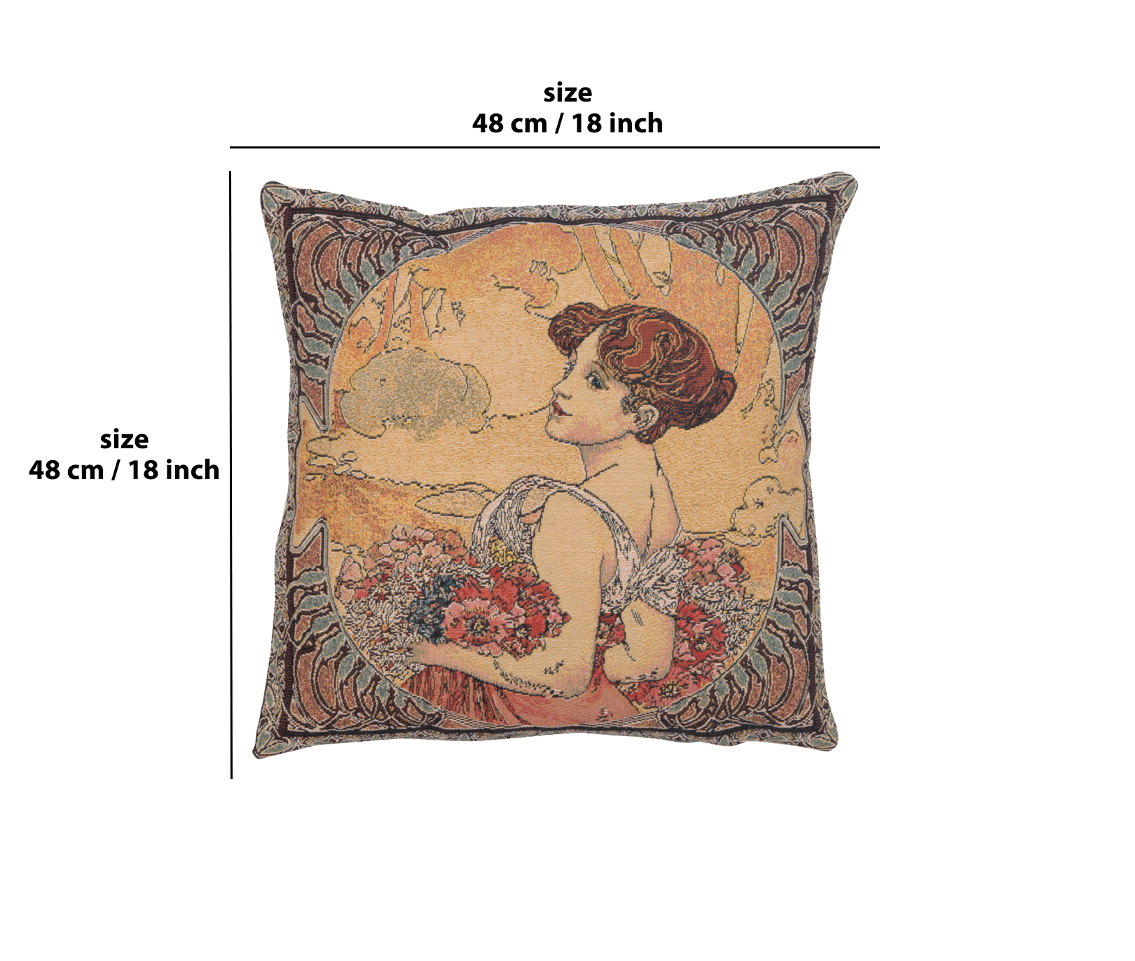 Alphonse Mucha Summer II Tapestry Pillow Cover 18x18 Inch Cotton Jacquard Woven Cushion Cover