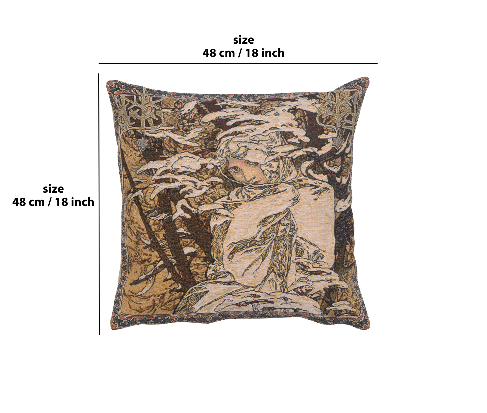 Alphonse Mucha Winter I Tapestry Pillow Cover 18x18 Inch Cotton Jacquard Woven Cushion Cover