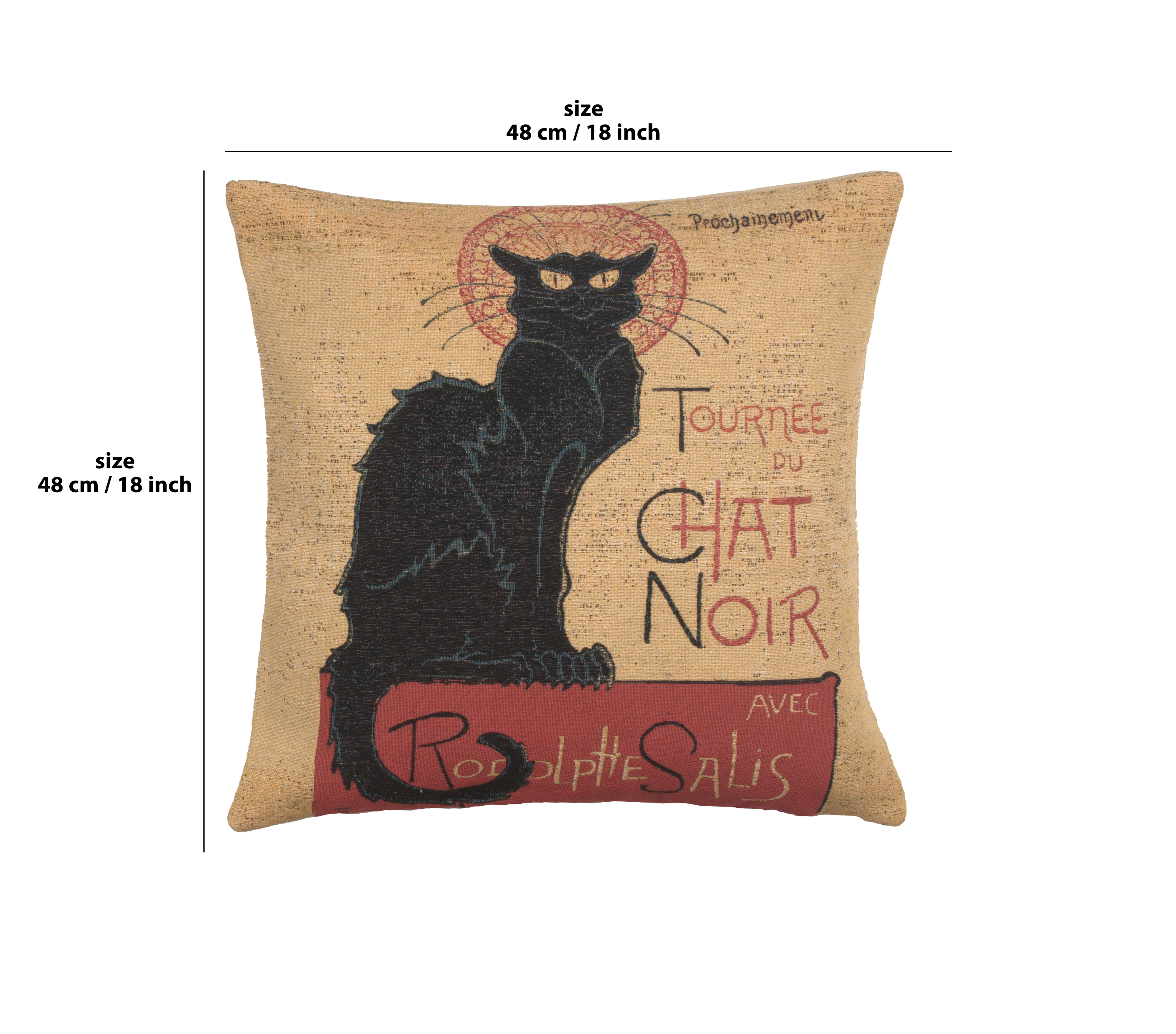 Tournee du Chat Noir Belgian Tapestry Pillow Cover 18x18 Inch Cotton Jacquard Woven Cushion Cover
