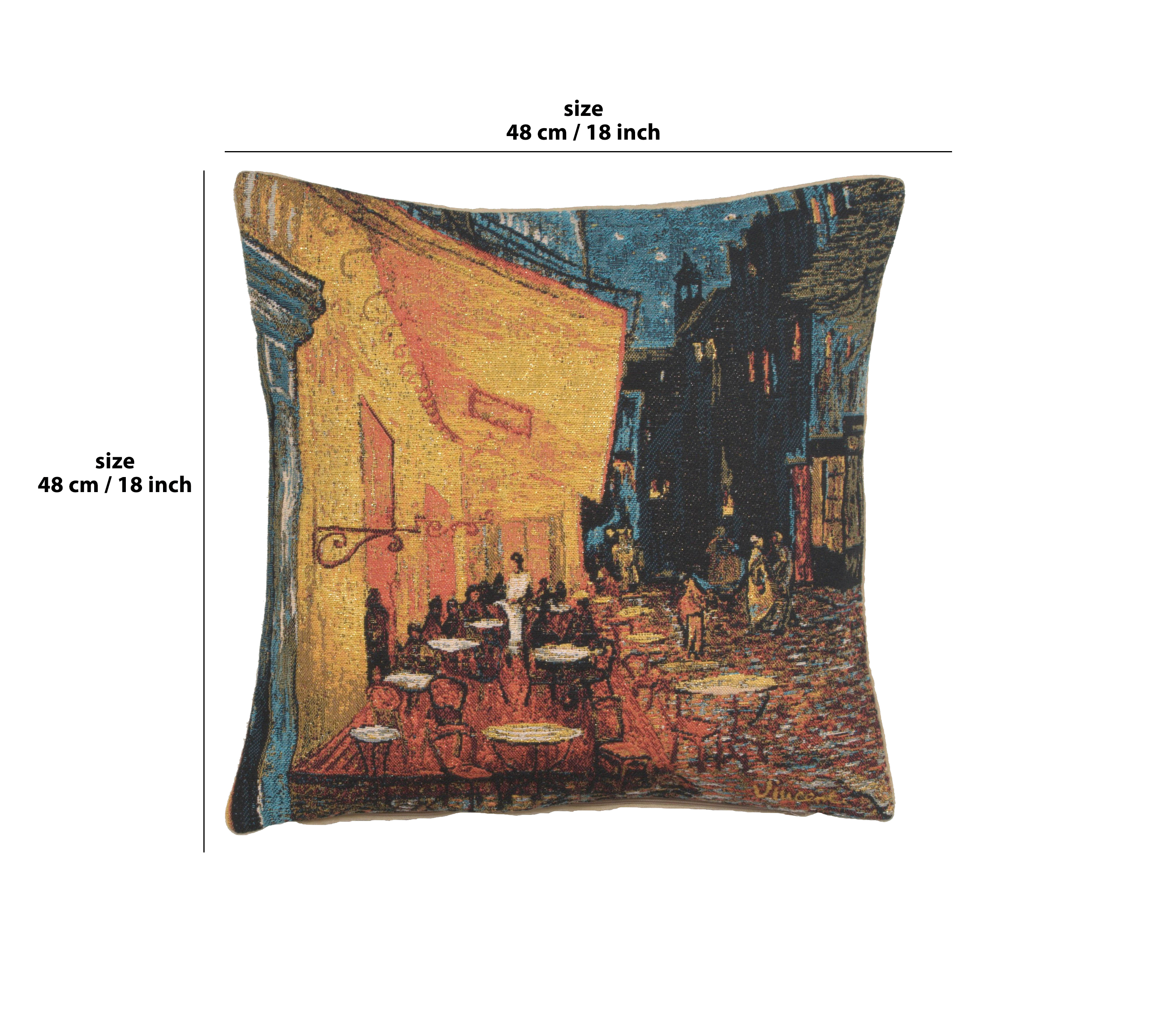 Vincent van Gogh Cafe Terrace at Night Tapestry Pillow Cover 18x18 Inch Cotton Jacquard Woven Cushion Cover