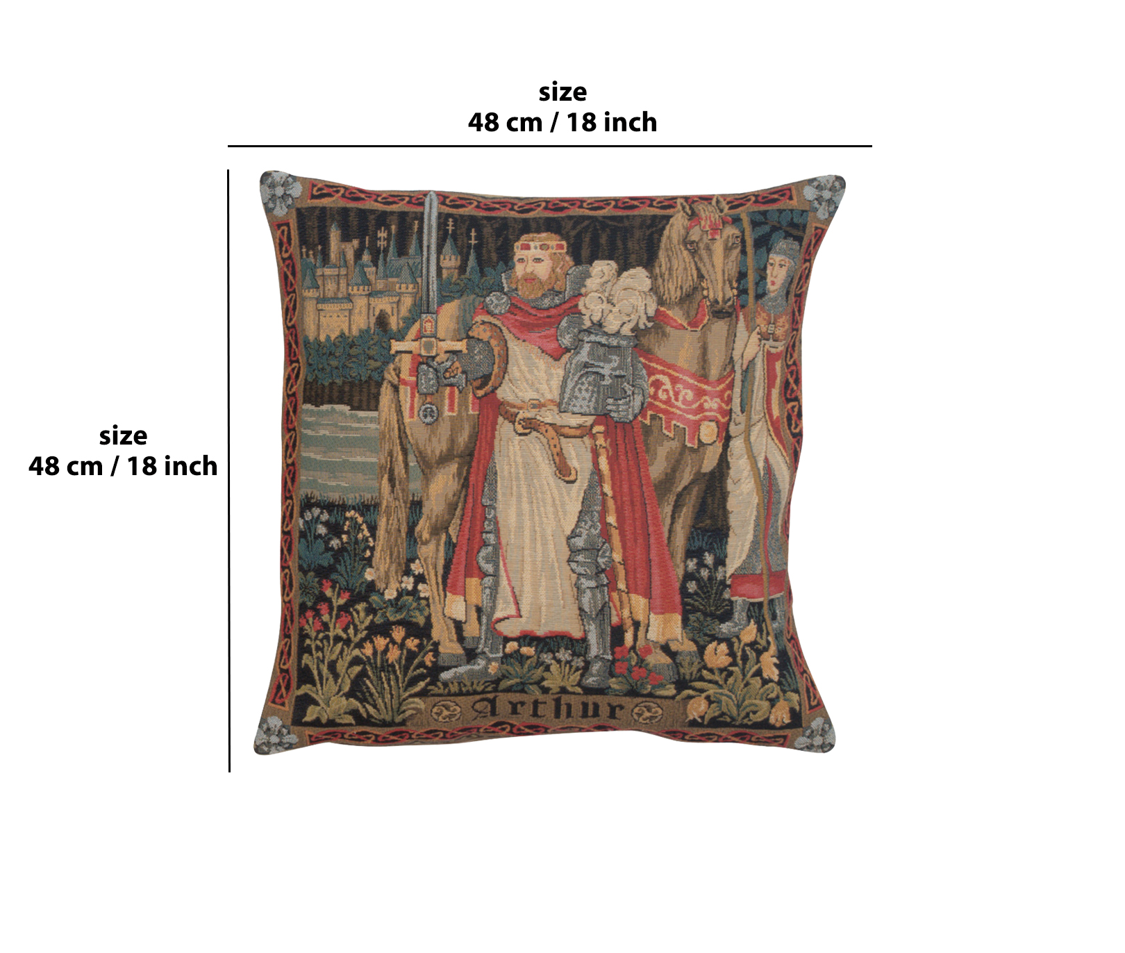 Medieval Legendary King Arthur Tapestry Pillow Cover 18x18 Inch Cotton Jacquard Woven Cushion Cover
