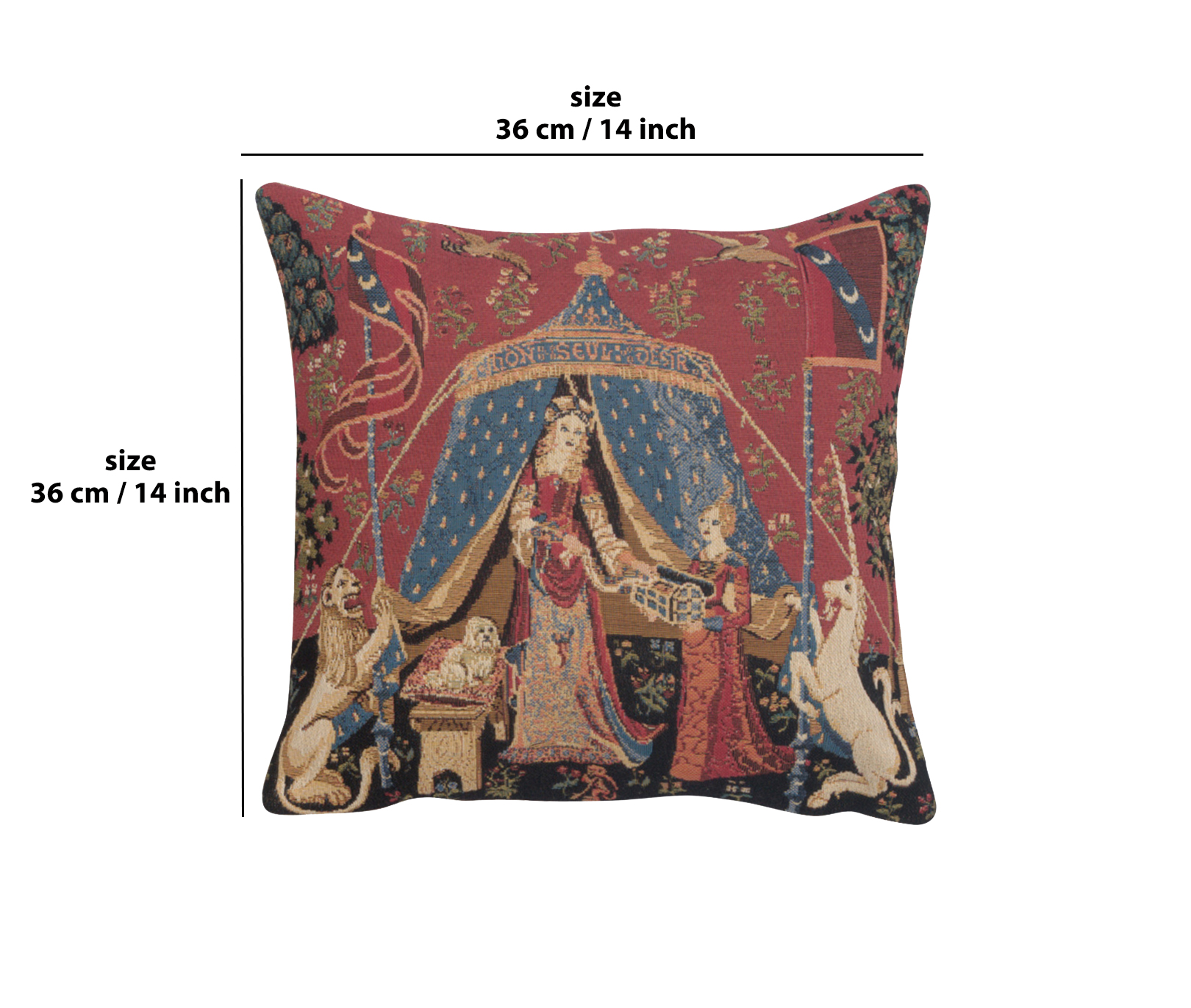 Medieval A Mon Seul Desir Vintage Tapestry Pillow Cover 14x14 Inch Cotton Jacquard Woven Cushion Cover