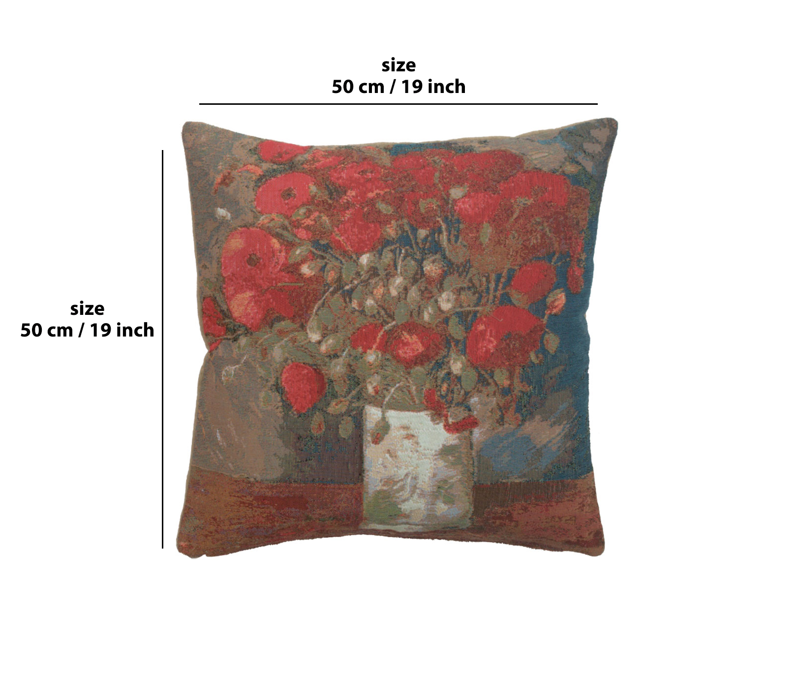 Van Gogh Poppies European Tapestry Pillow Cover 18x18 Inch Pure Cotton Cushion Cover