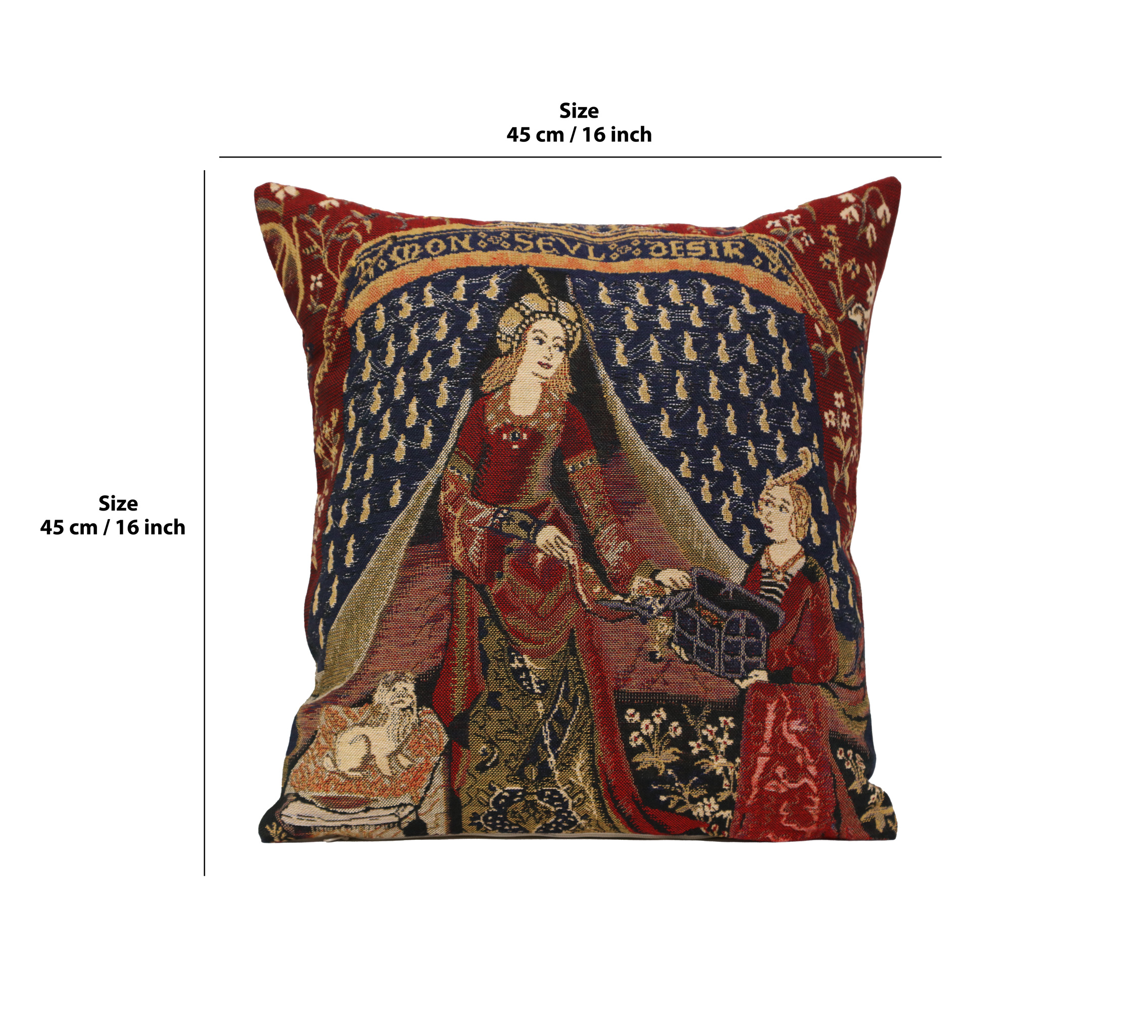 Medieval My Only Desire Tapestry Pillow Cover 16x16 Inch Cotton Jacquard Woven Cushion Cover