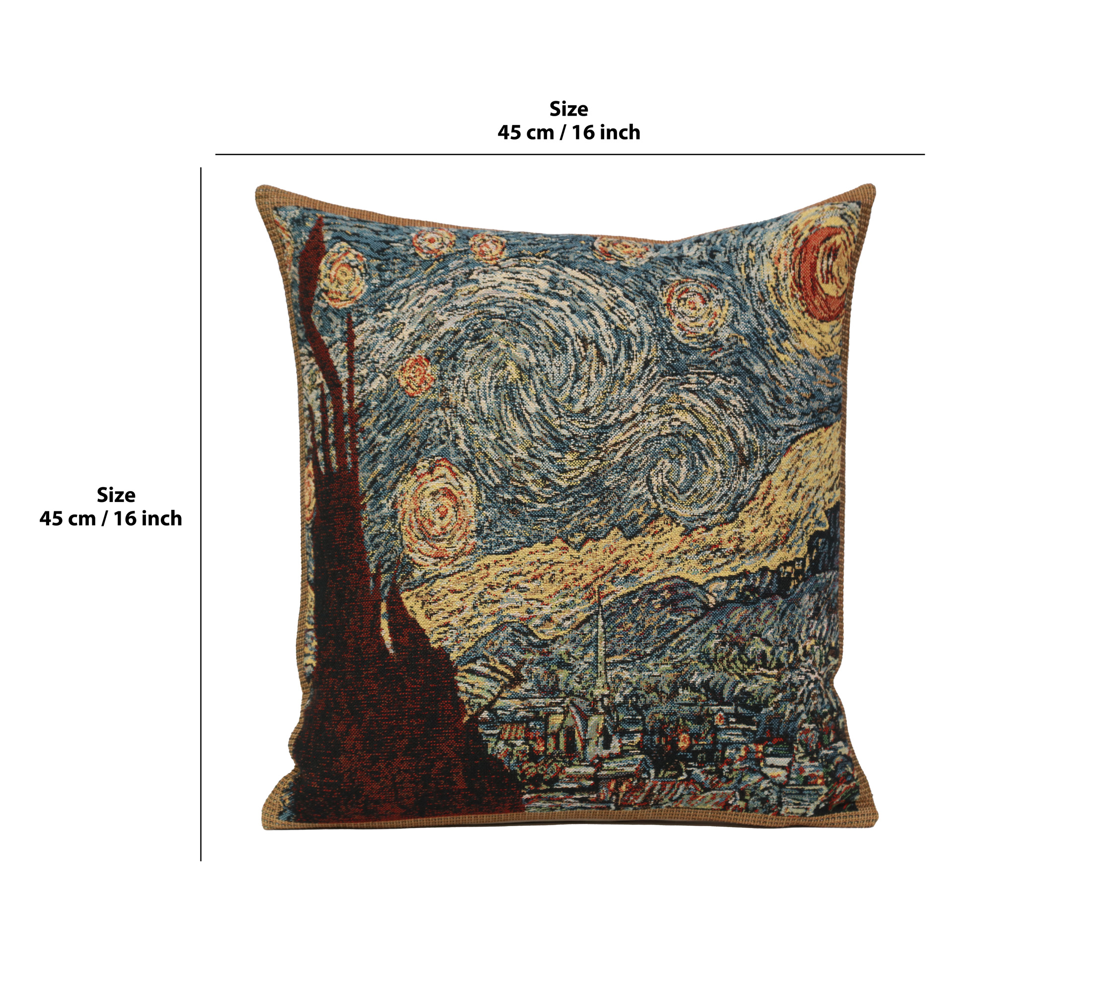 Vincent Van Gogh Starry Night Tapestry Pillow Cover 16x16 Inch Cotton Jacquard Woven Cushion Cover