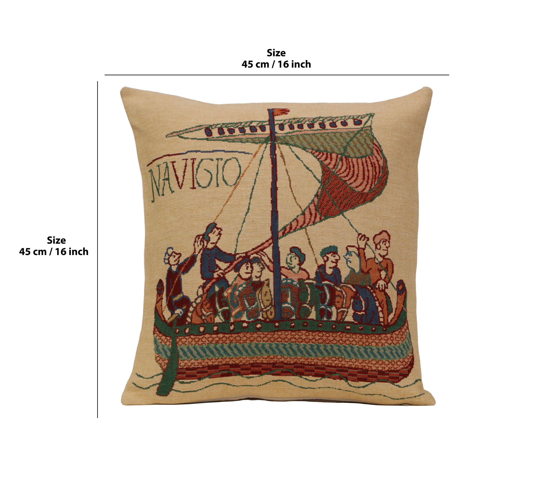 Bayeux Navigo Medieval Tapestry Pillow Cover 16x16 Inch Cotton Jacquard Woven Cushion Cover