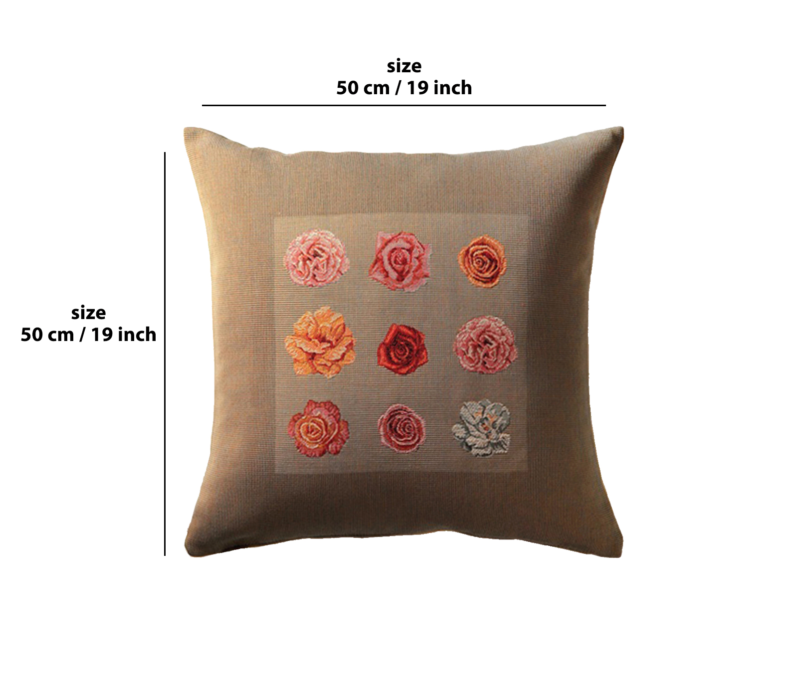 Floral Roses Tapestry Pillow Cover 19x19 Inch Cotton Jacquard Woven Cushion Cover