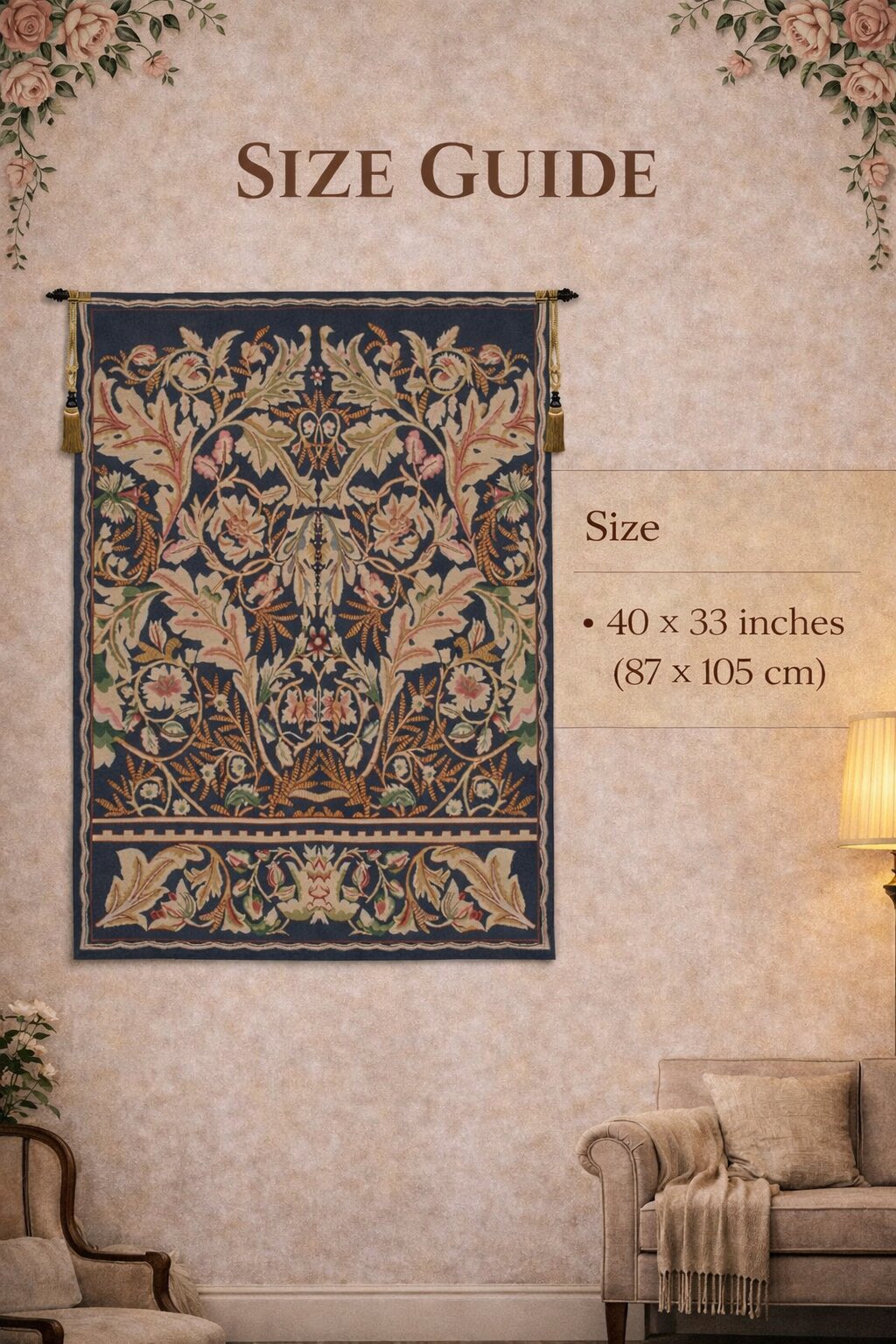 William Morris Acanthus II Tapestry Wall Hanging 40 x 33 in Arts and Crafts Botanical Jacquard Woven Wall Art