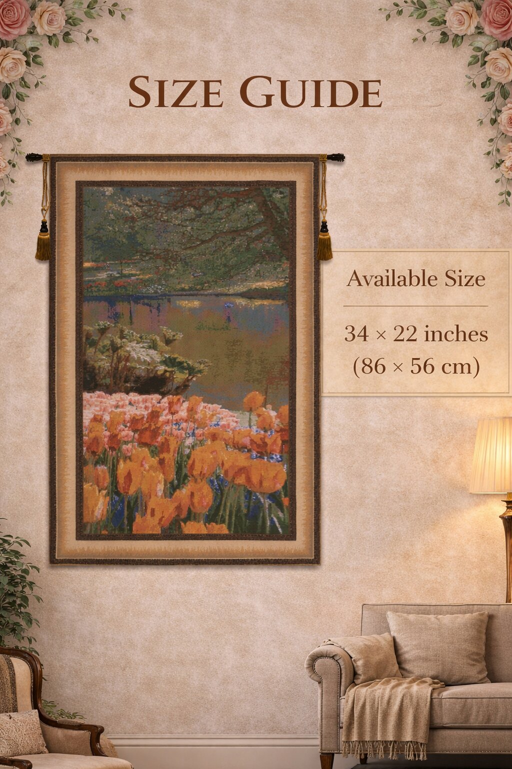 Keukenhof VI Belgian Tapestry Wall Hanging 34x22 Inch Cotton Jacquard Woven Wall Tapestry