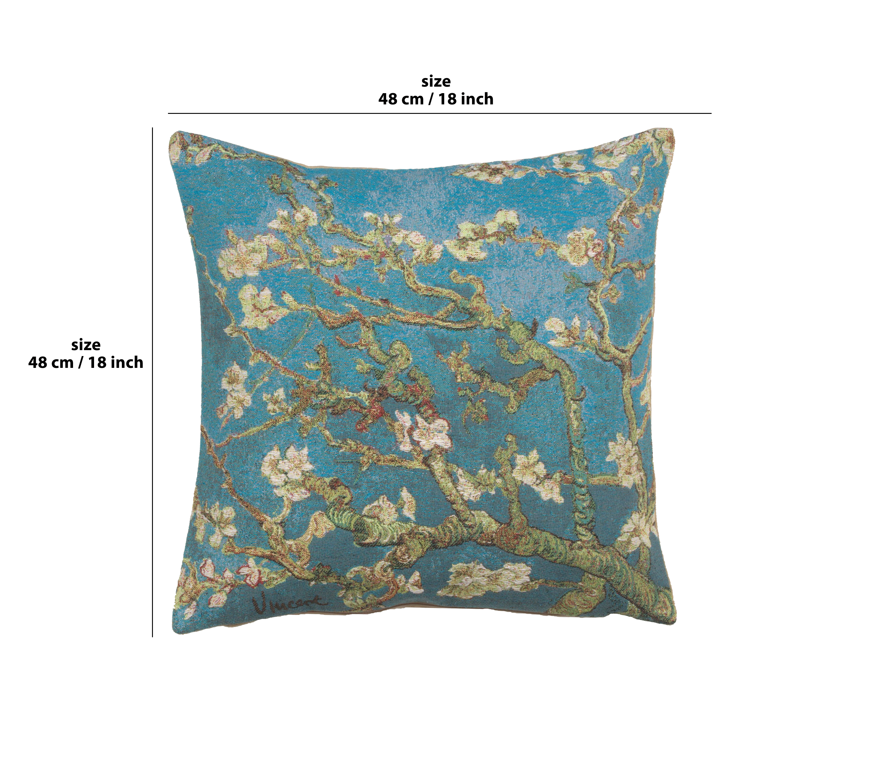 Vincent Van Gogh Almond Blossoms Tapestry Pillow Cover 18x18 Inch Cotton Jacquard Woven Cushion Cover