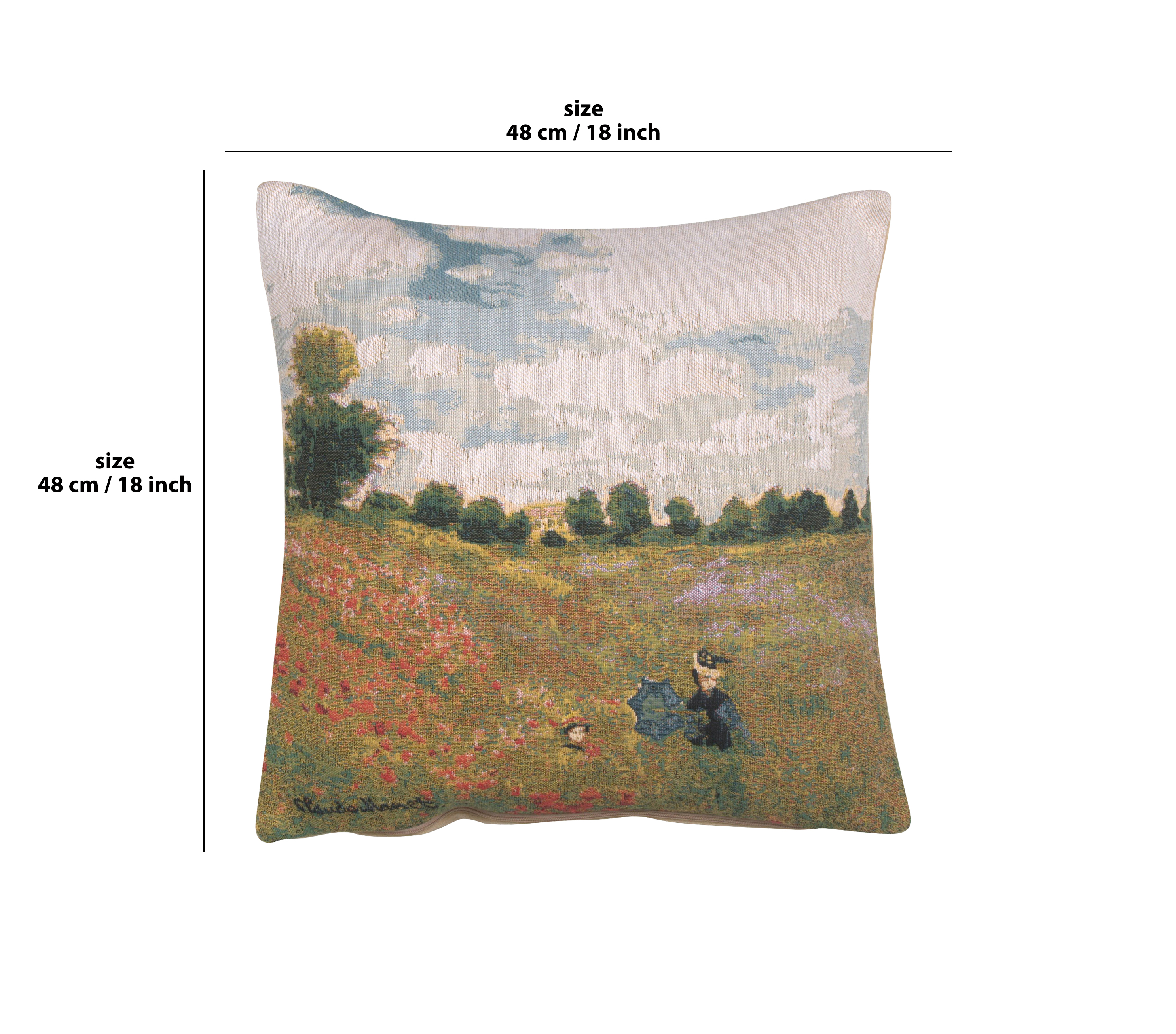 Claude Monet Poppy Field Tapestry Pillow Cover 18x18 Inch Cotton Jacquard Woven Cushion Cover