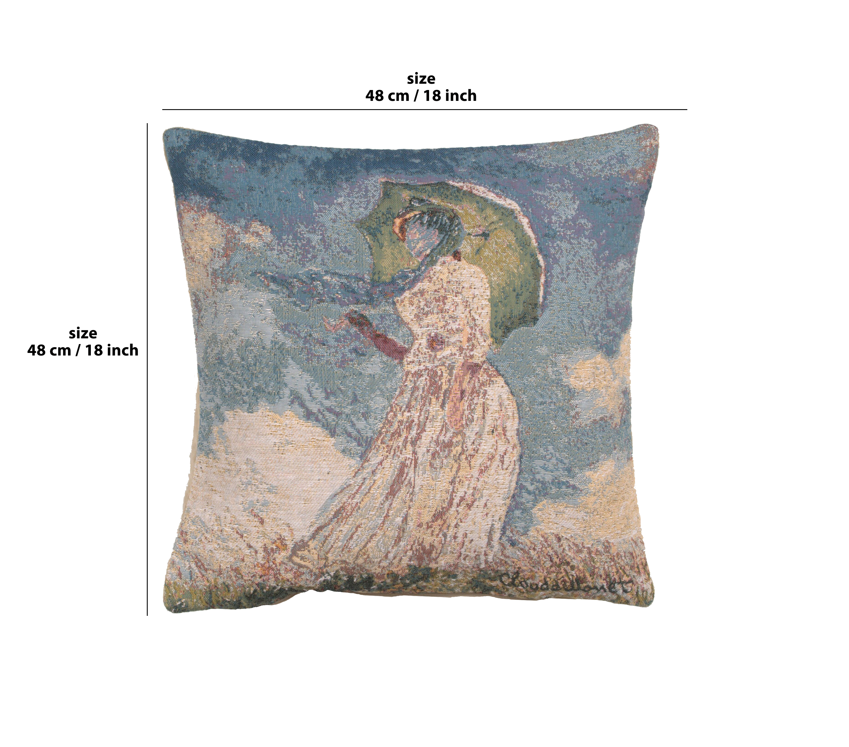 Claude Monet Lady with Umbrella Tapestry Pillow Cover 18x18 Inch Cotton Jacquard Woven Cushion Cover