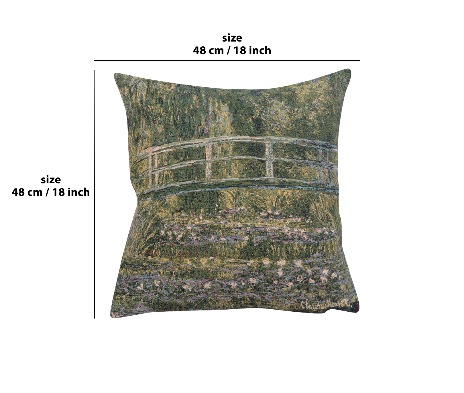 Claude Monet Bridge at Giverny I Tapestry Pillow Cover 18x18 Inch Cotton Jacquard Woven Cushion Cover