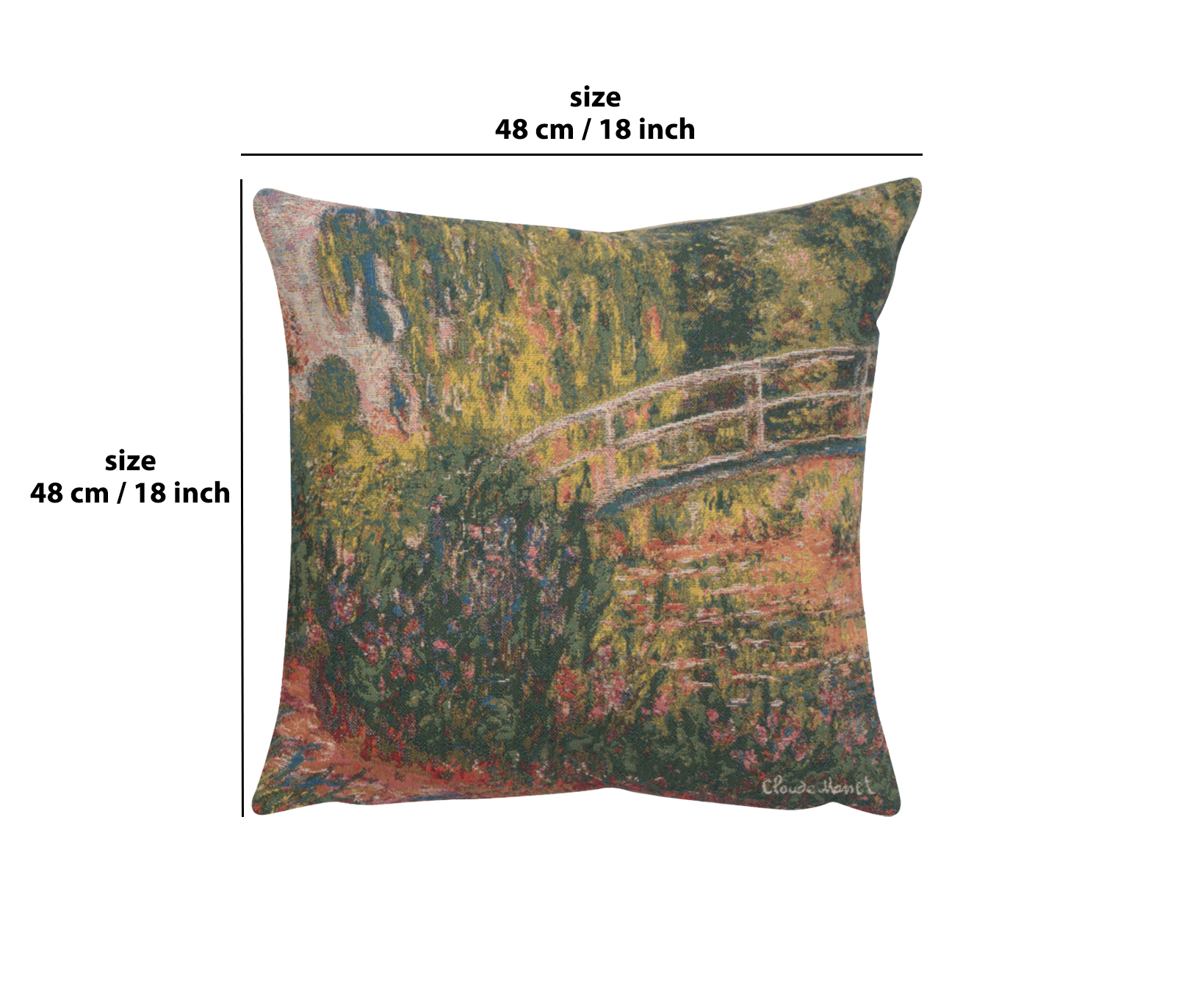 Claude Monet Japanese Bridge Tapestry Pillow Cover 18x18 Inch Cotton Jacquard Woven Cushion Cover