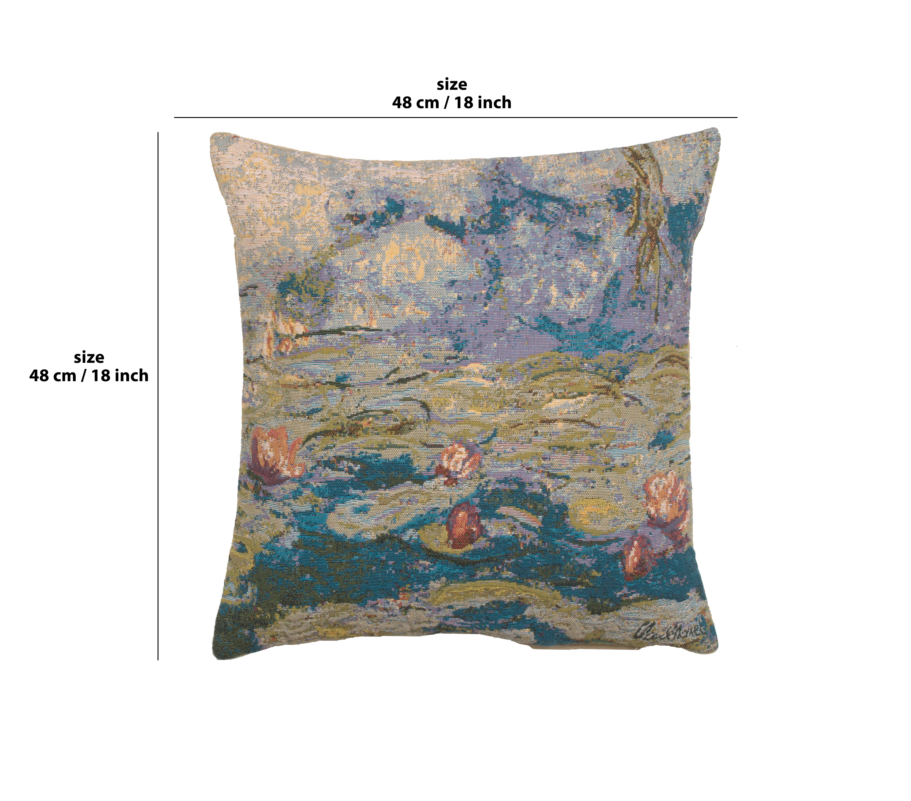 Claude Monet Water Lilies Tapestry Pillow Cover 18x18 Inch Cotton Jacquard Woven Cushion Cover