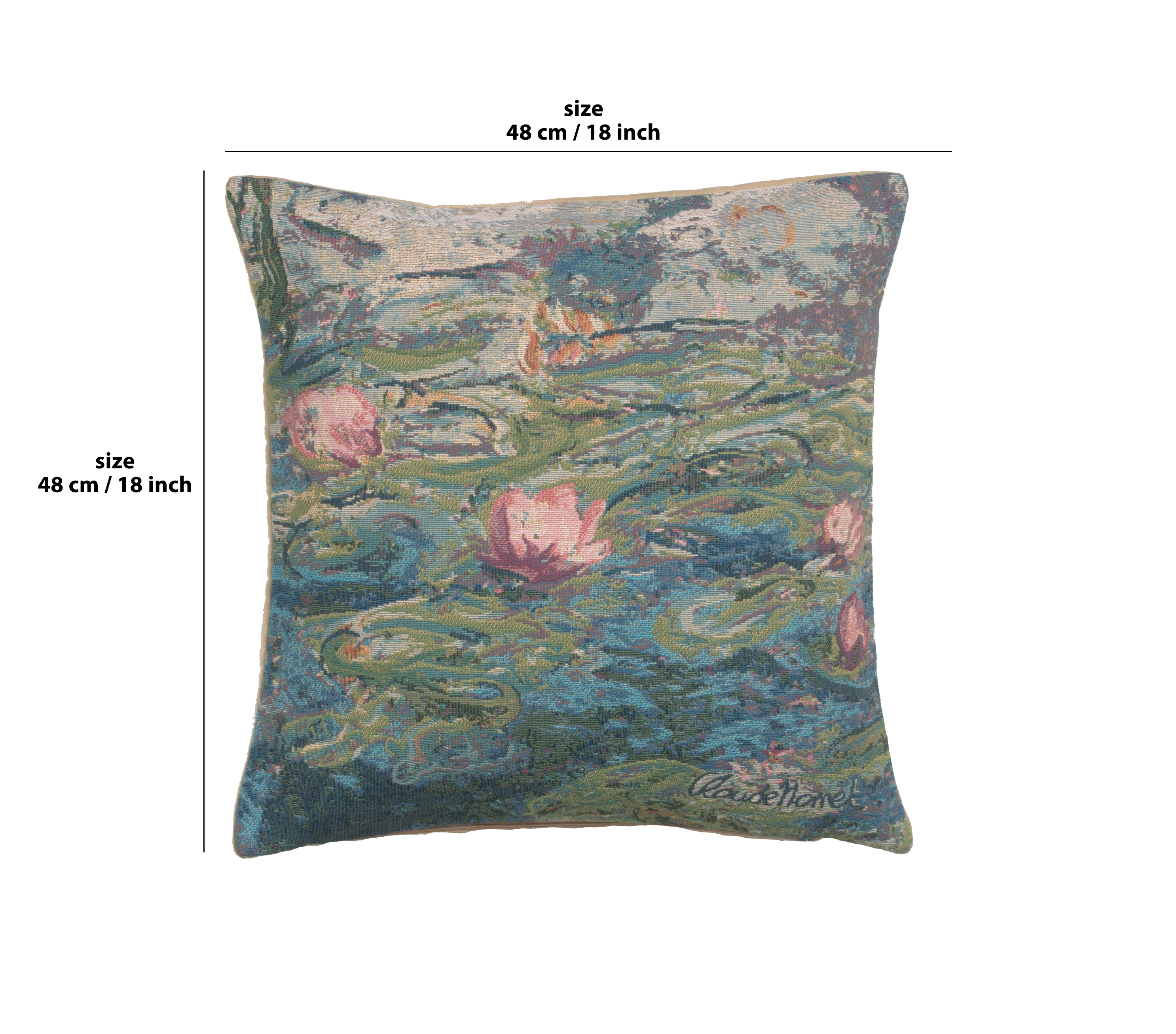 Claude Monet Water Lilies II Tapestry Pillow Cover 18x18 Inch Cotton Jacquard Woven Cushion Cover