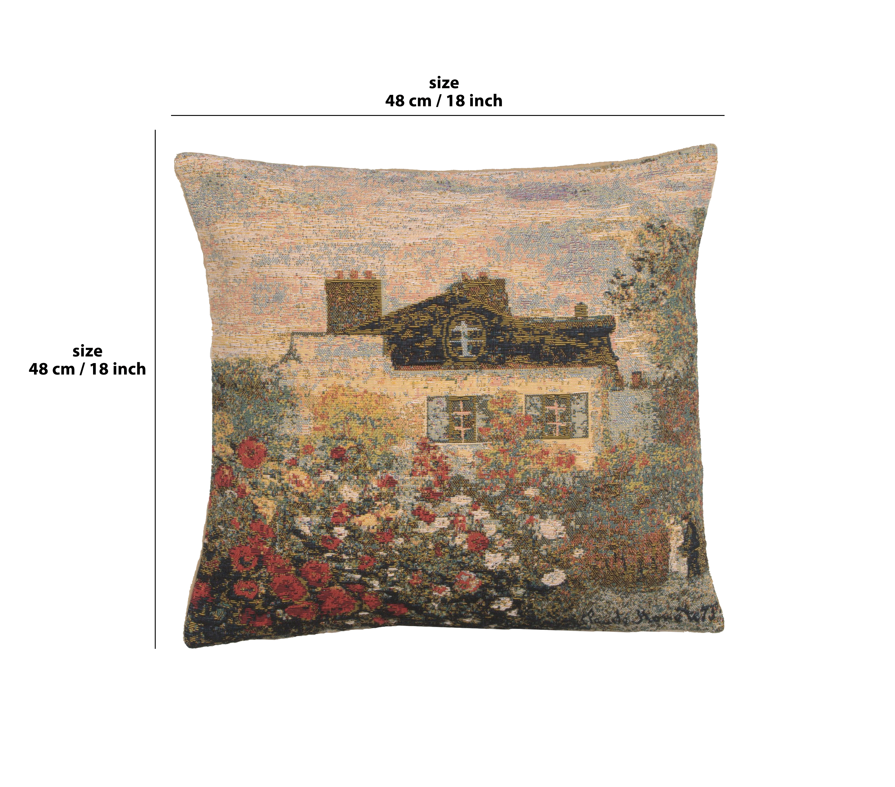 Claude Monet Mansion Tapestry Pillow Cover 18x18 Inch Cotton Jacquard Woven Cushion Cover