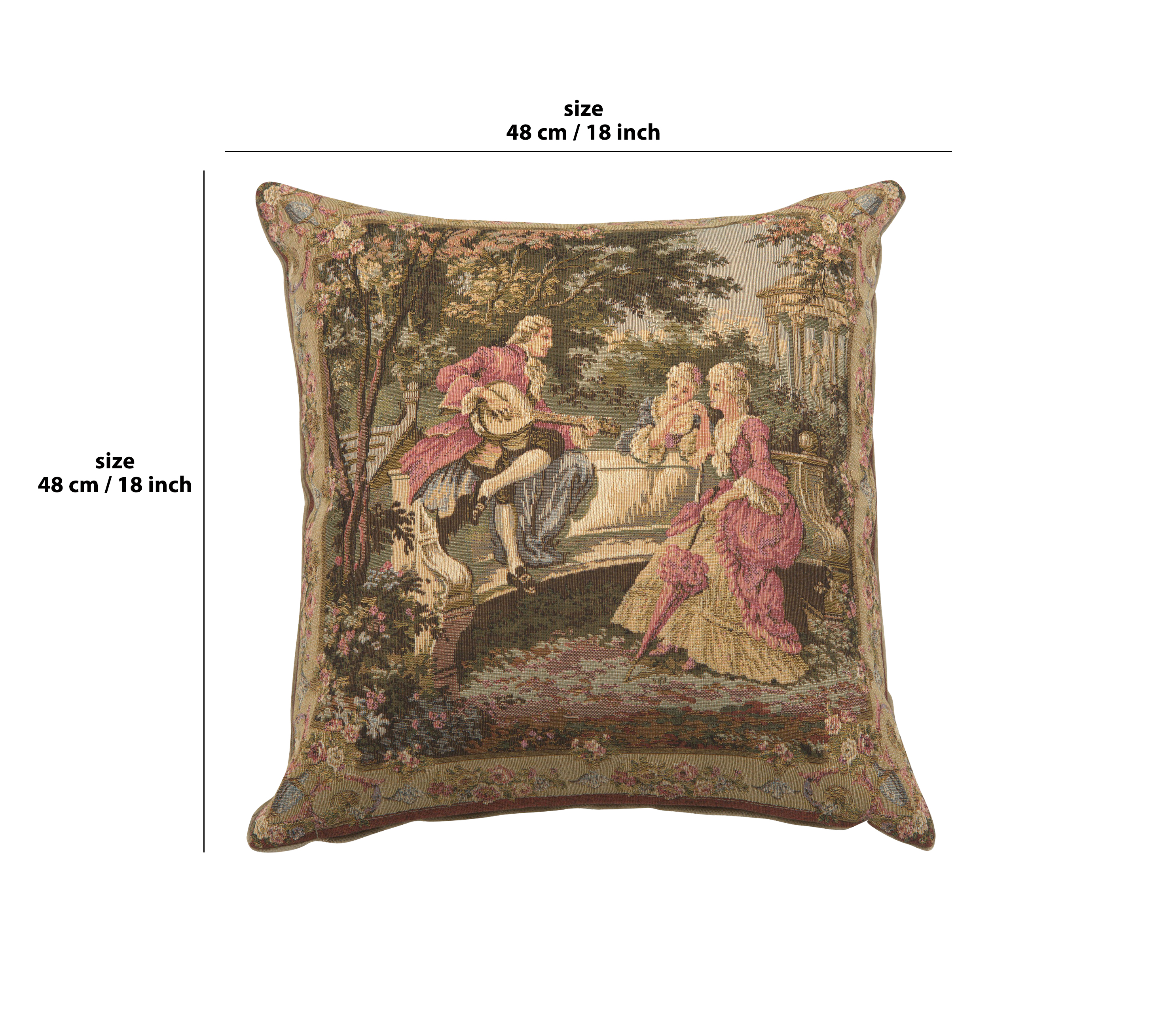 Francois Boucher Garden Party Left Vintage Tapestry Pillow Cover 18x18 Inch Cotton Jacquard Woven Cushion Cover