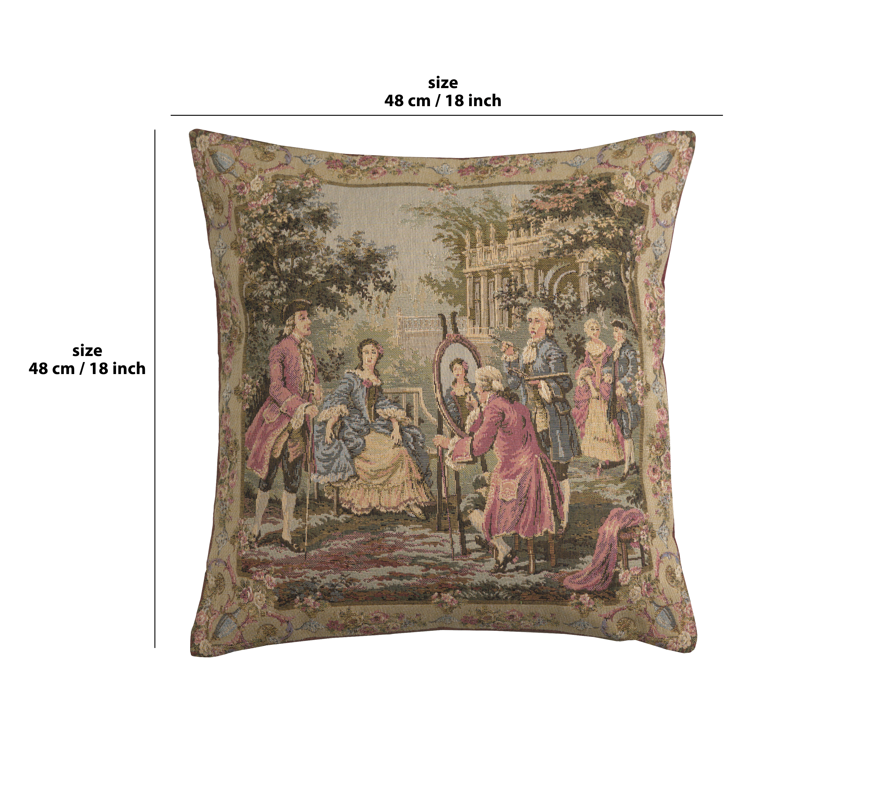 Francois Boucher Garden Party Right Vintage Tapestry Pillow Cover 18x18 Inch Cotton Jacquard Woven Cushion Cover