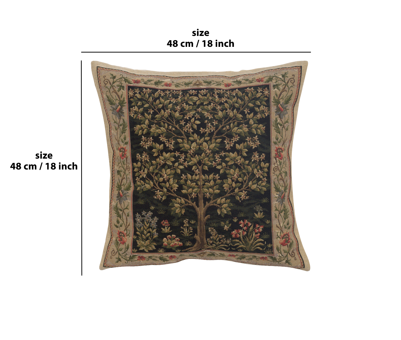 Black Tree of Life Belgian Tapestry Pillow Cover 18x18 inch 100% Cotton Belgian Jacquard Woven Cushion Cover