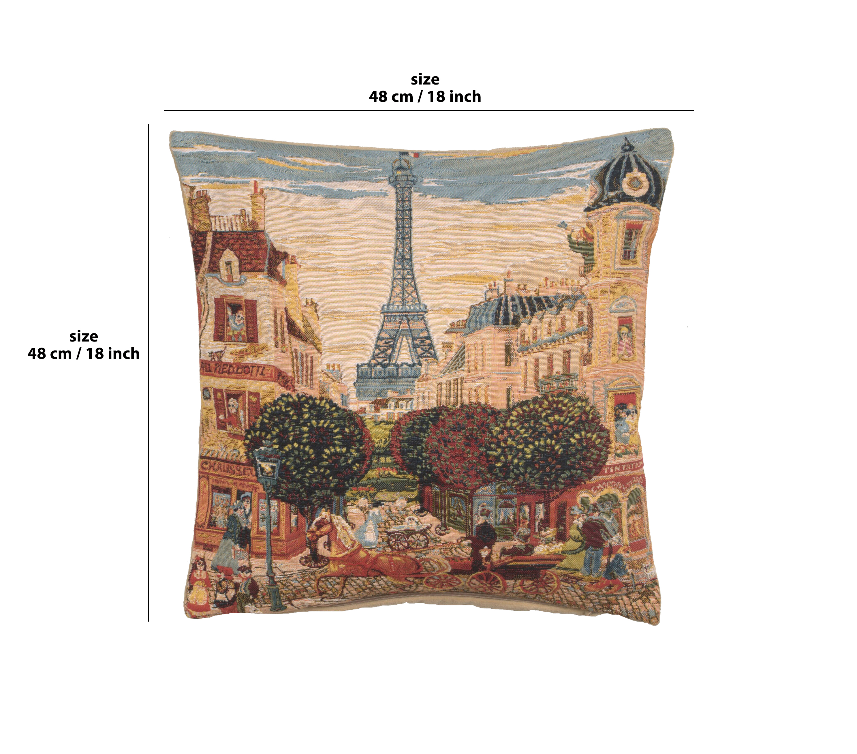 Vintage Eiffel Tower in Paris Tapestry Pillow Cover 18x18 Inch Cotton Jacquard Woven Cushion Cover