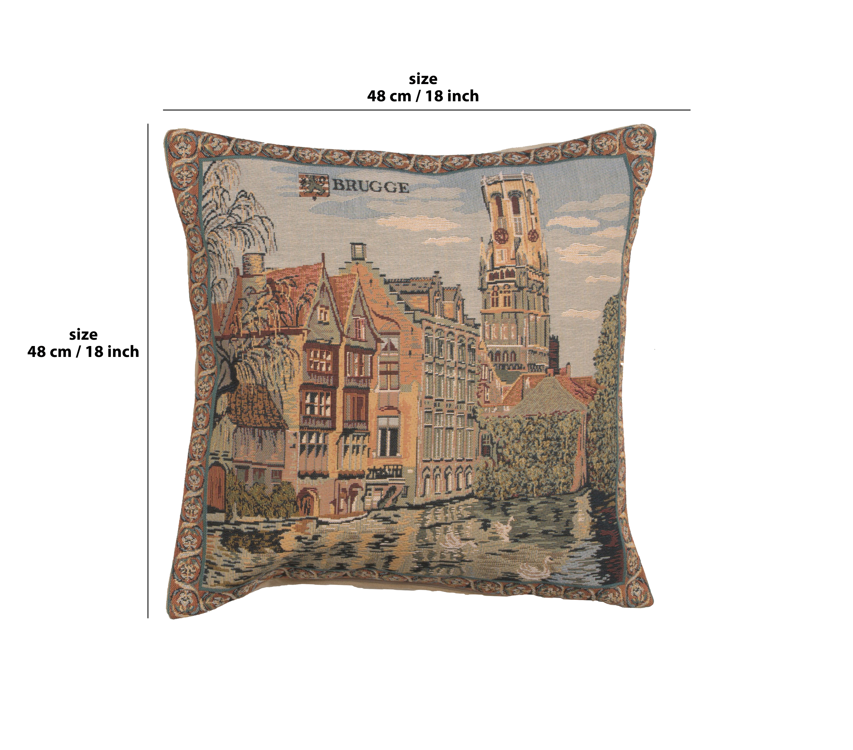 Vintage Canals of Bruges Tapestry Pillow Cover 18x18 Inch Cotton Jacquard Woven Cushion Cover