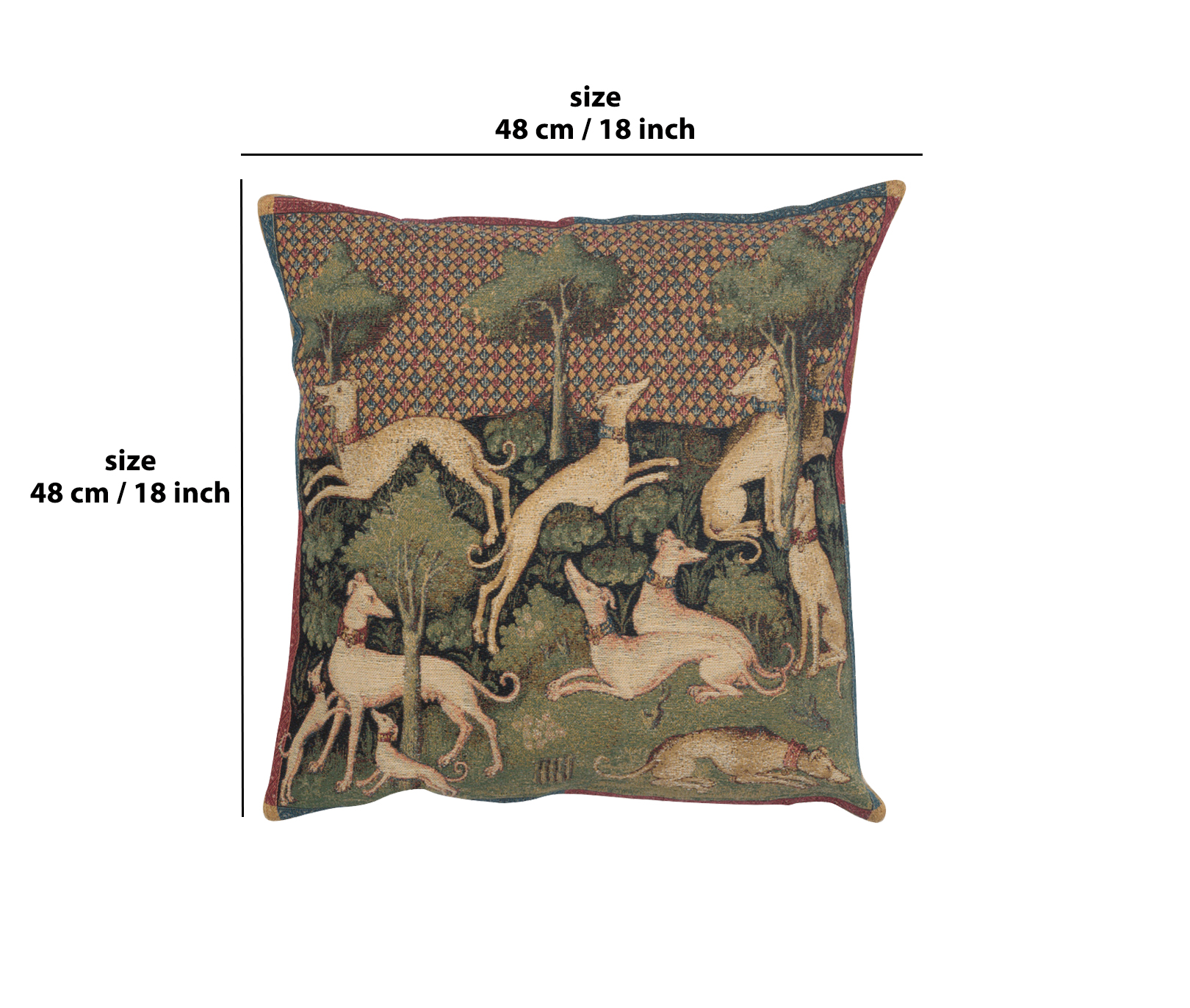 Medieval Dogs Tapestry Pillow Cover 18x18 Inch Cotton Jacquard Woven Cushion Cover