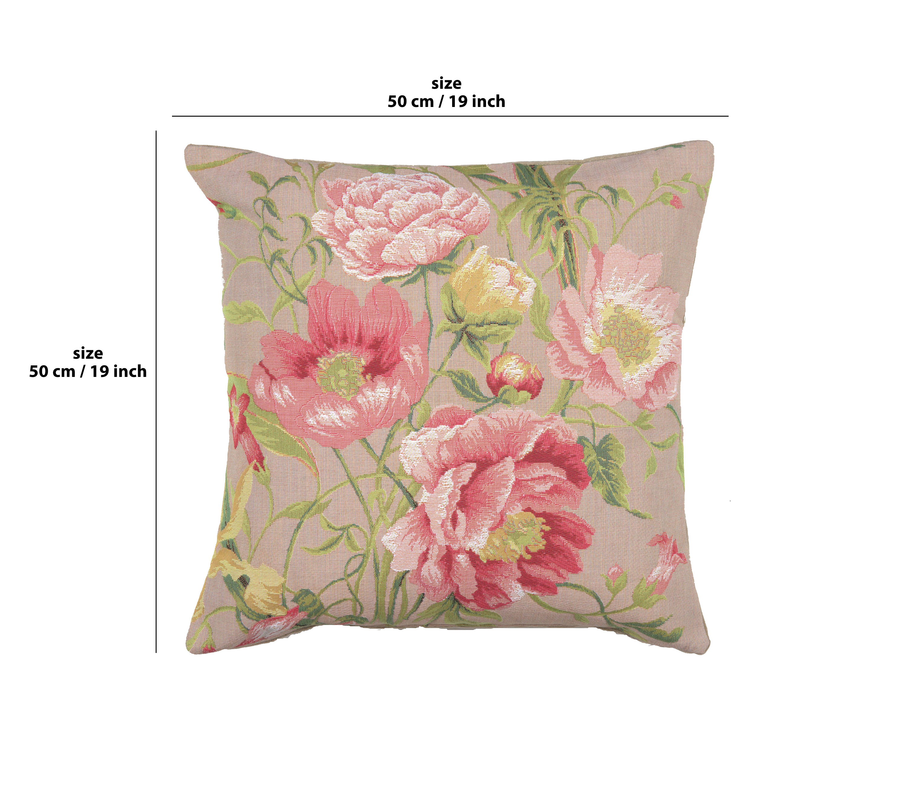 Floral Peonies II Tapestry Pillow Cover 19x19 Inch Cotton Jacquard Woven Cushion Cover