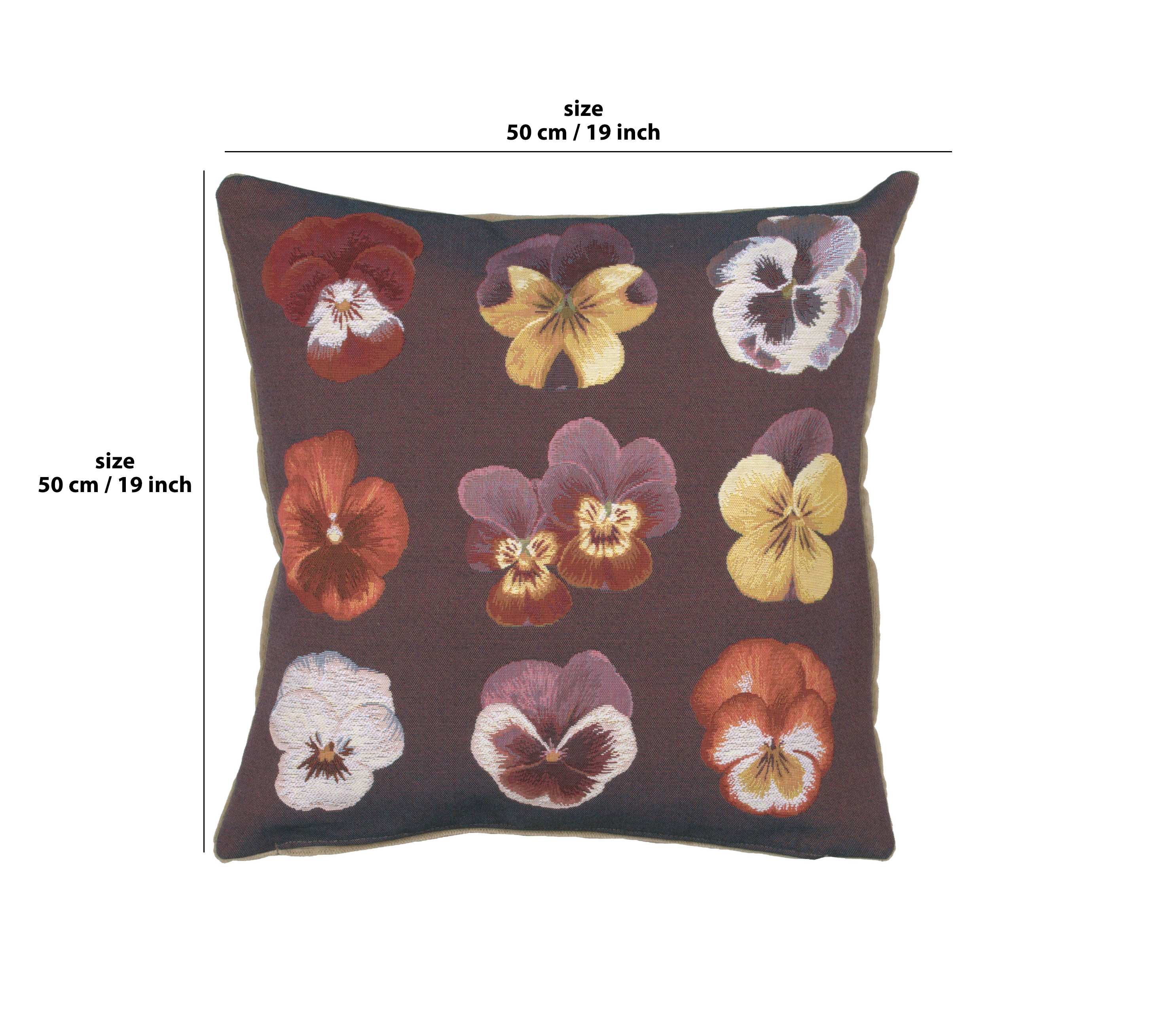 Floral All Over Pansies Tapestry Pillow Cover 19x19 Inch Cotton Jacquard Woven Cushion Cover