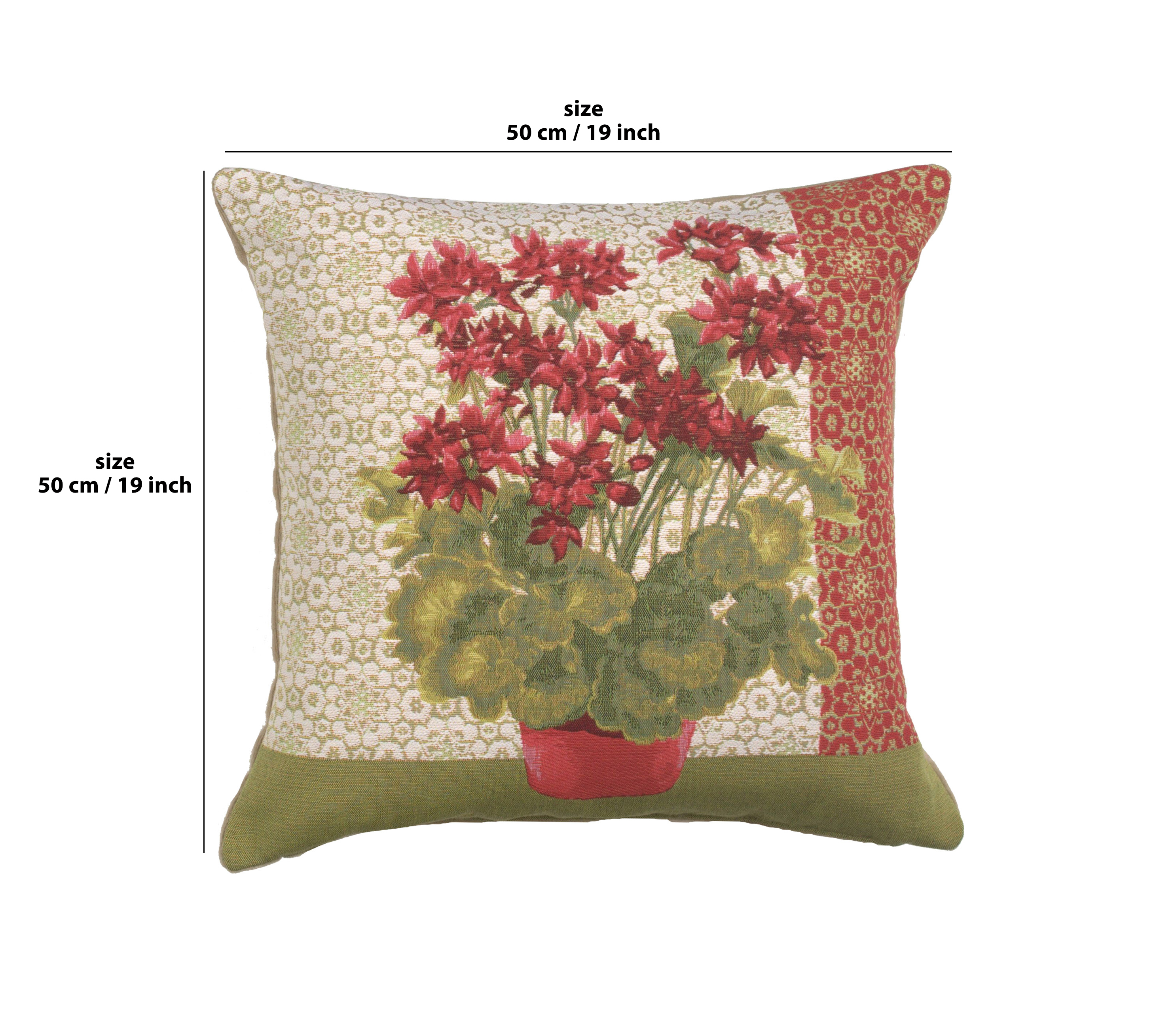 Floral Geranium I Red Tapestry Pillow Cover 19x19 Inch Cotton Jacquard Woven Cushion Cover