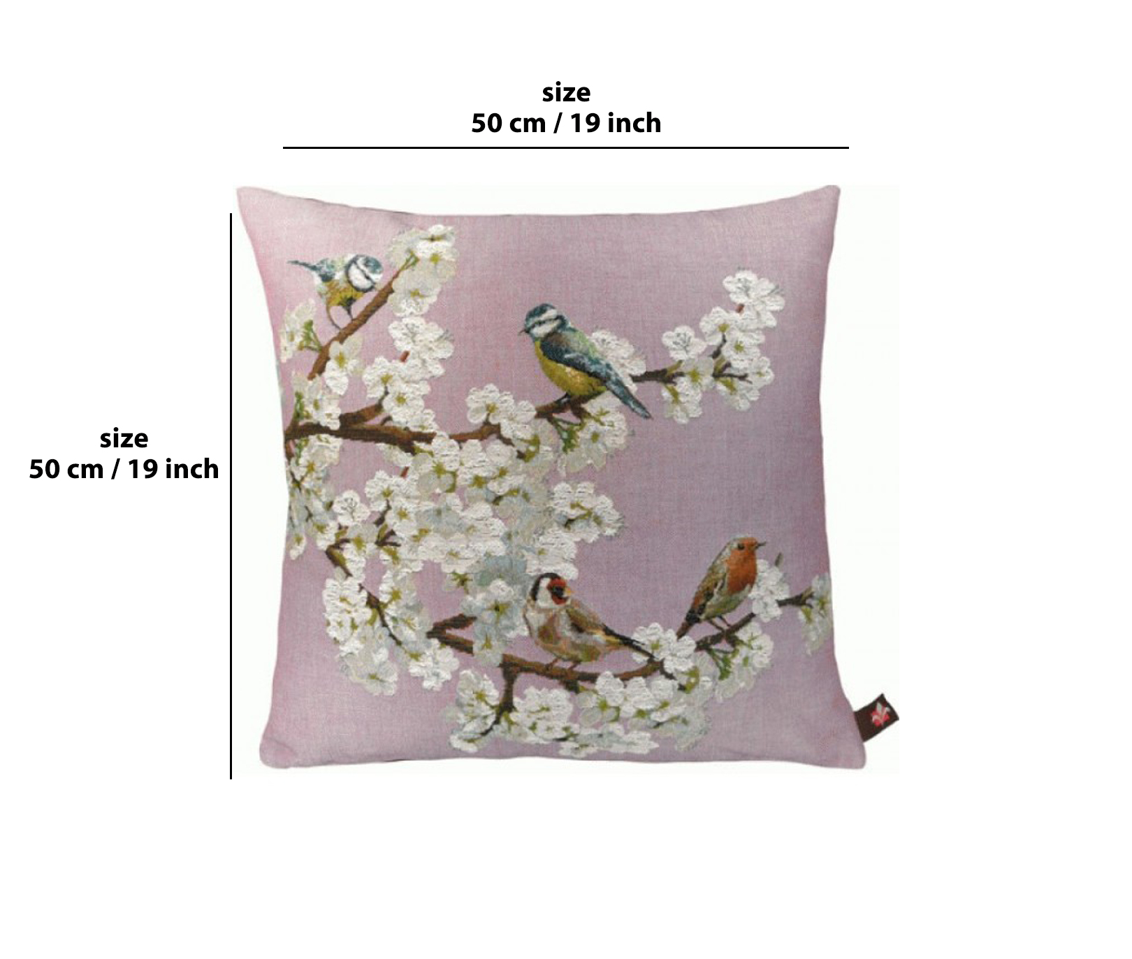Passerines on Branch Pink French Tapestry Pillow Cover 19x19 Inch Cotton Jacquard Woven Cushion Cover