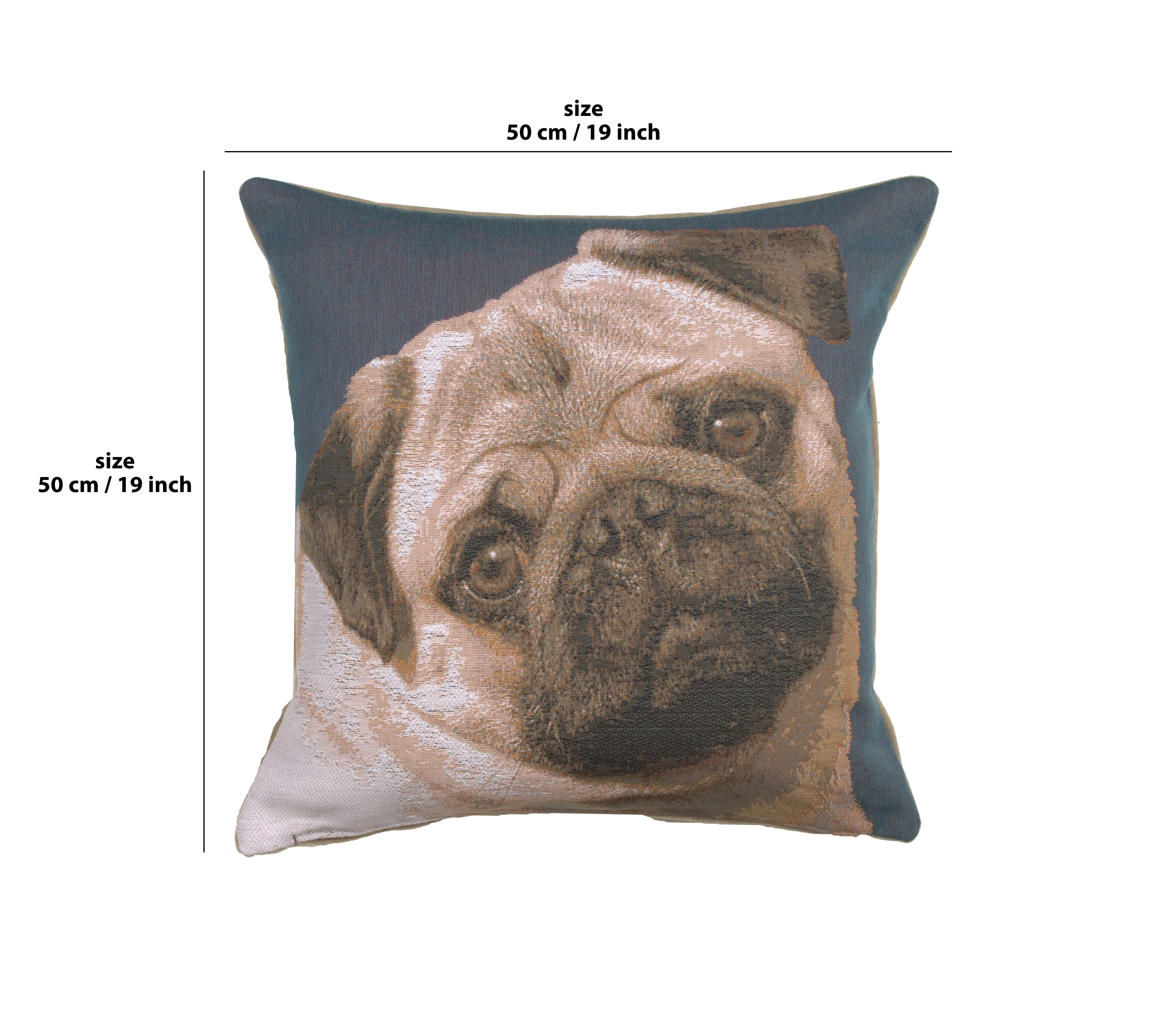 Thomas Theodor Heine Pugs Face Blue Tapestry Pillow Cover 18x18 Inch Cotton Jacquard Woven Cushion Cover