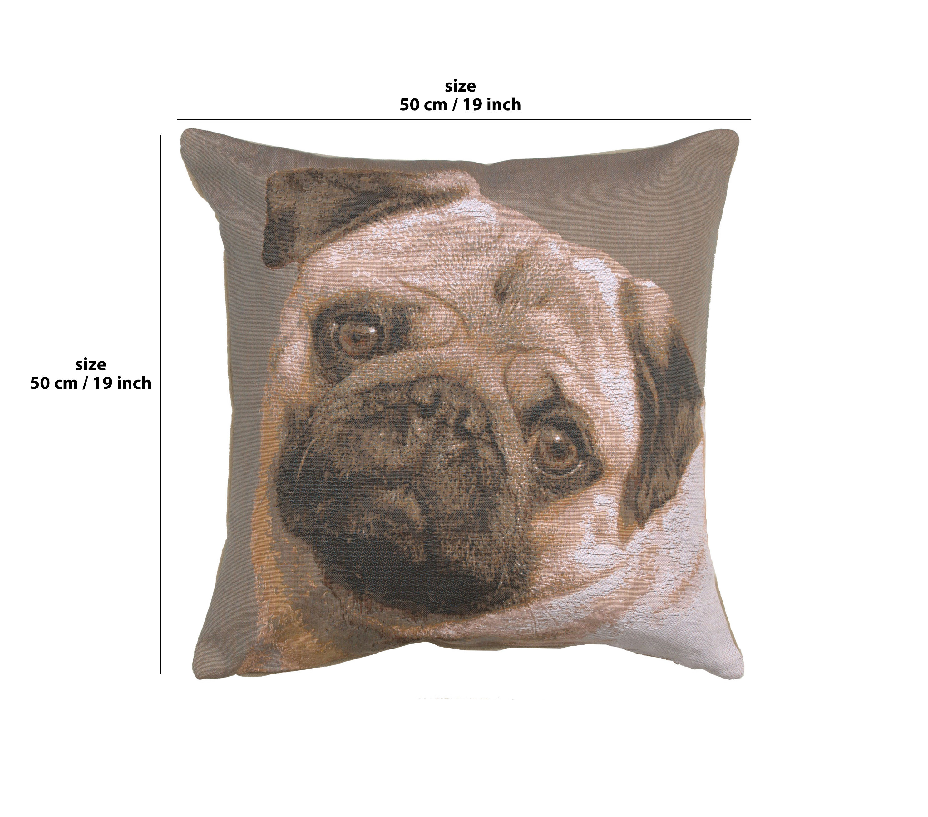 Thomas Theodor Heine Pugs Face Grey Tapestry Pillow Cover 19x19 Inch Cotton Jacquard Woven Cushion Cover