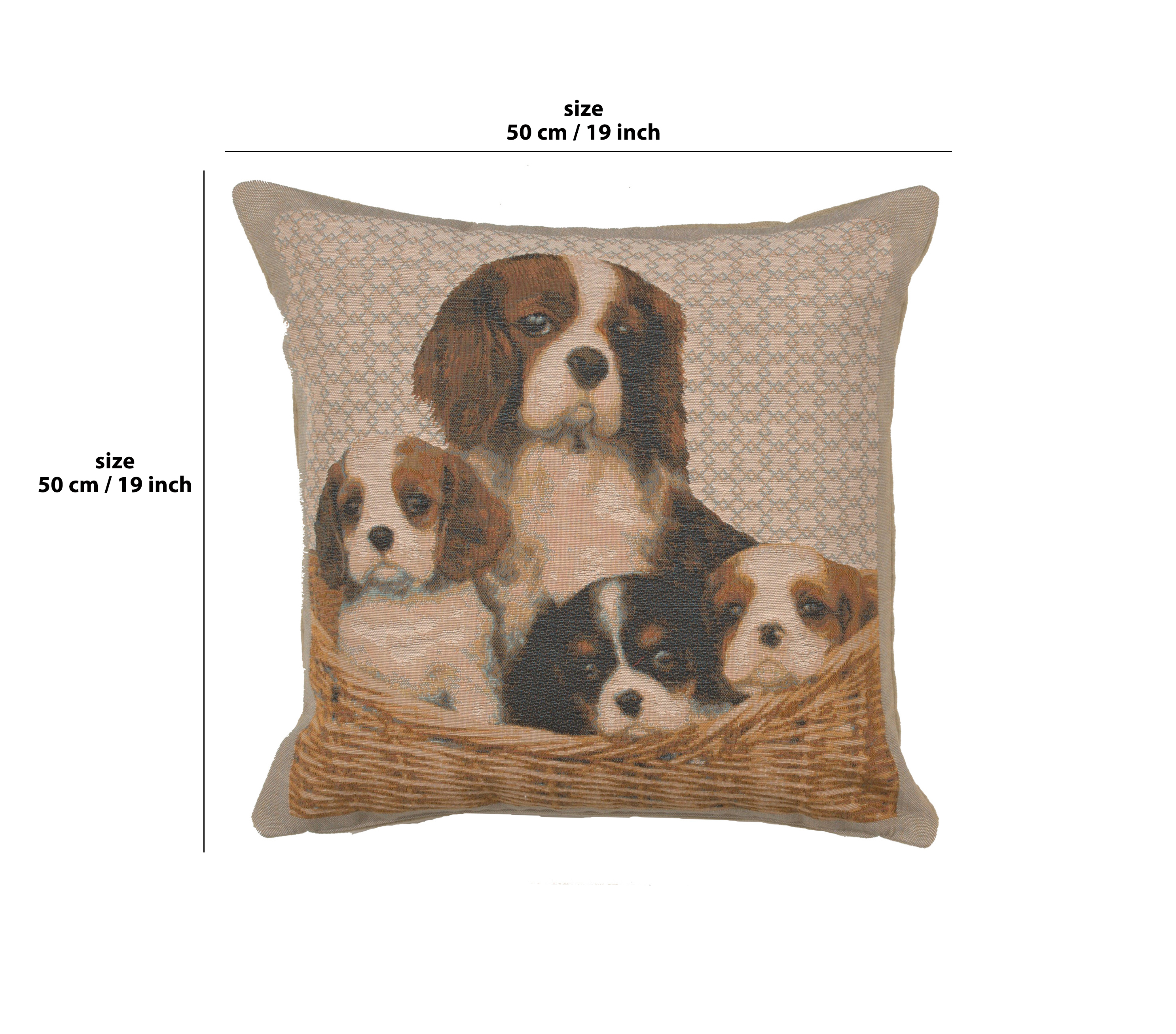Alexandre Cavalier King Charles Family Tapestry Pillow Cover 19x19 Inch Cotton Jacquard Woven Cushion Cover