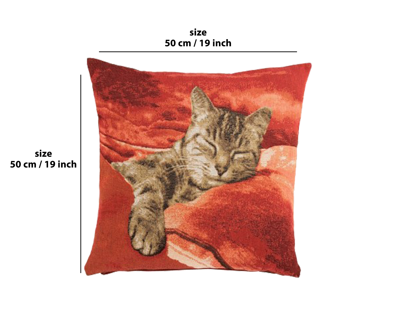 Henriette Ronner Sleeping Cat Red I Tapestry Pillow Cover 19x19 Inch Cotton Jacquard Woven Cushion Cover