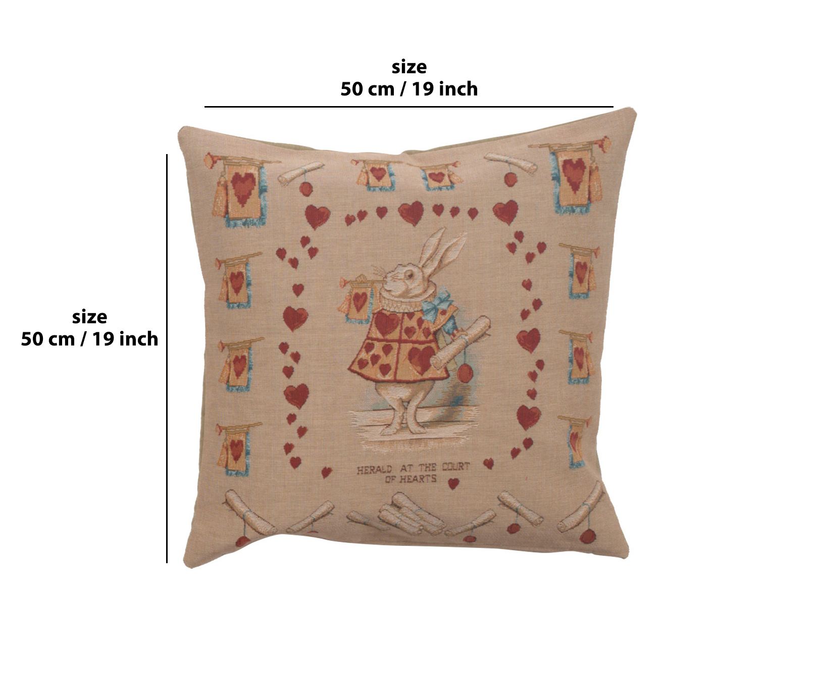 John Tenniel Heart Rabbit Tapestry Pillow Cover 19x19 Inch Cotton Jacquard Woven Cushion Cover