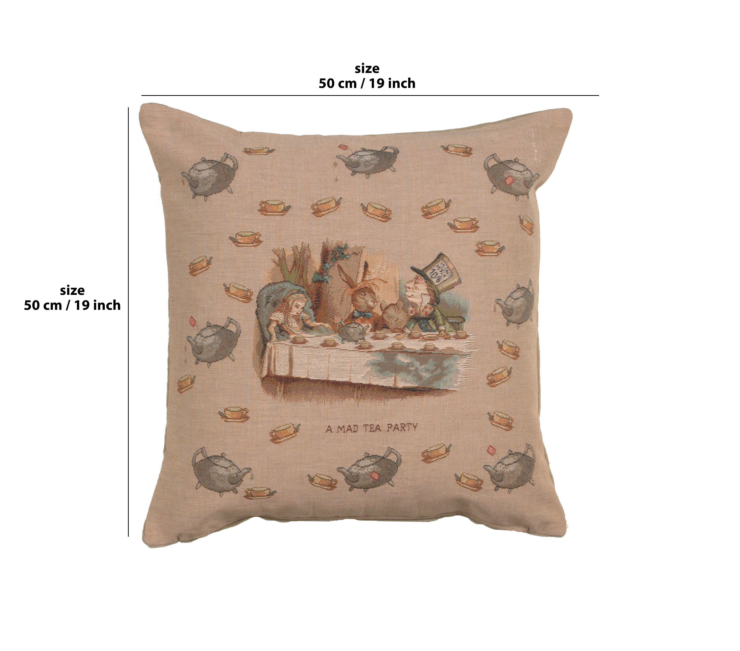John Tenniel The Tea Party Tapestry Pillow Cover 19x19 Inch Cotton Jacquard Woven Cushion Cover